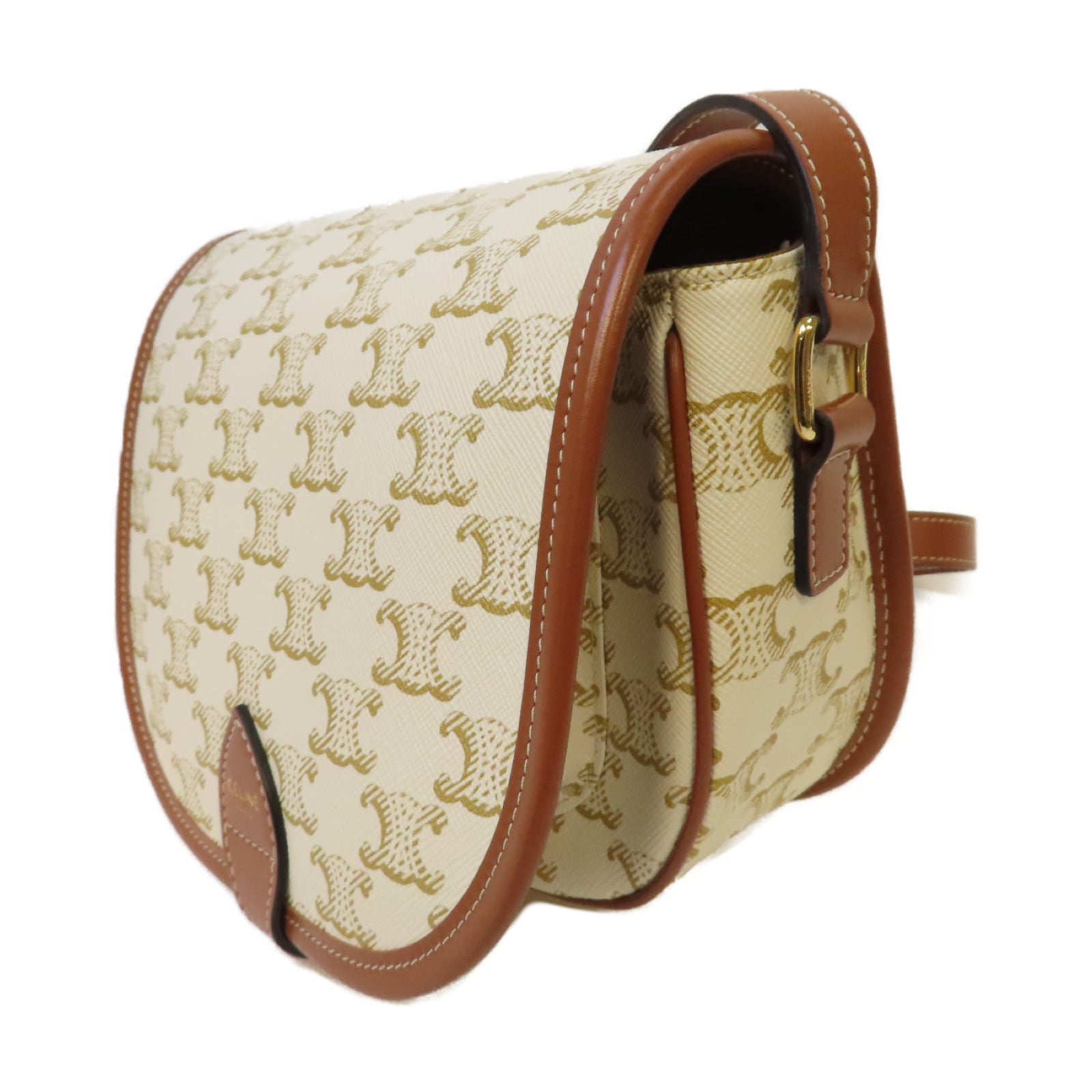 CELINE Triomphe帆布Folco Shoulder Bag金扣肩背袋白色