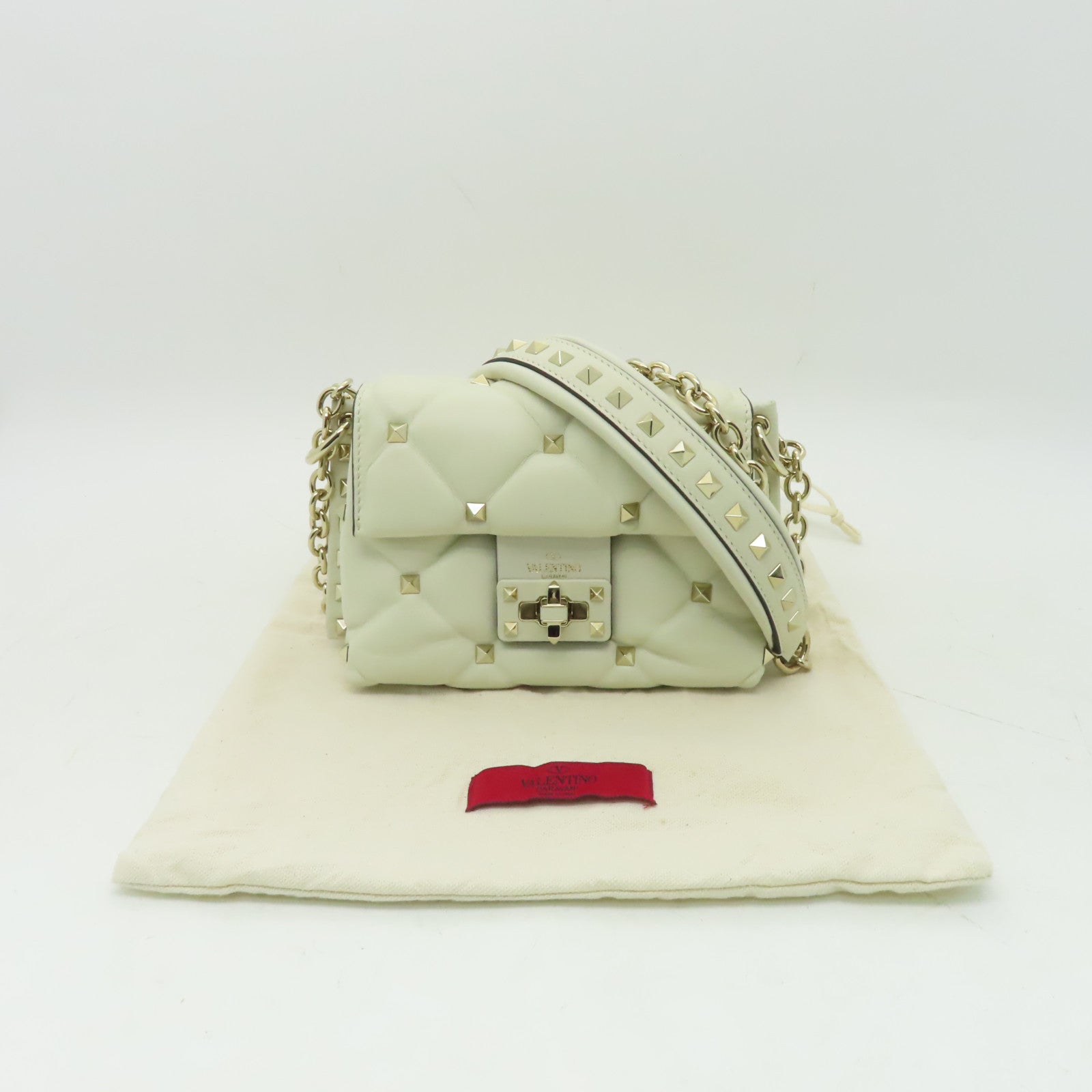 Valentino 羊皮皮革Garavani Rockstud Spike金扣鏈帶肩背袋白色