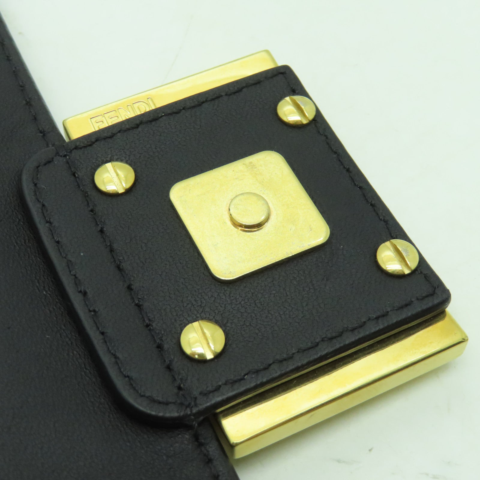 FENDI 羊皮皮革Baguette Mini金扣手挽肩背兩用袋黑色