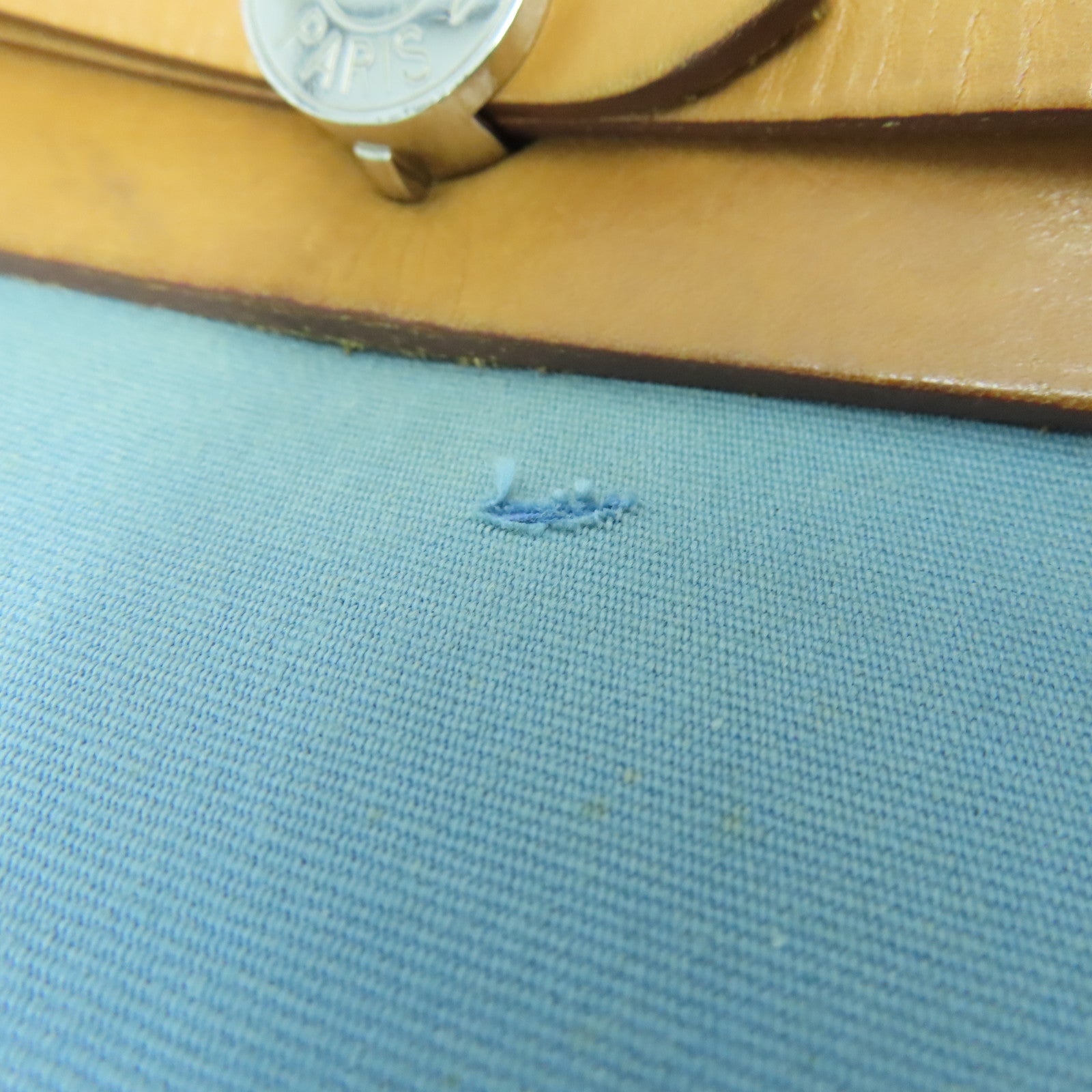 HERMES Canvas Herbag PM Silver Buckle Handle Shoulder Bag Light Blue/Brown