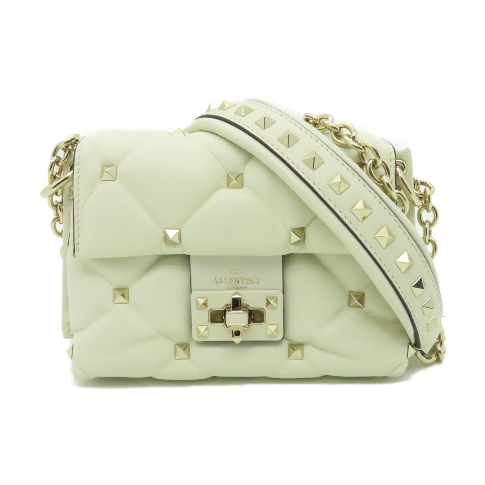 Valentino 羊皮皮革Garavani Rockstud Spike金扣鏈帶肩背袋白色