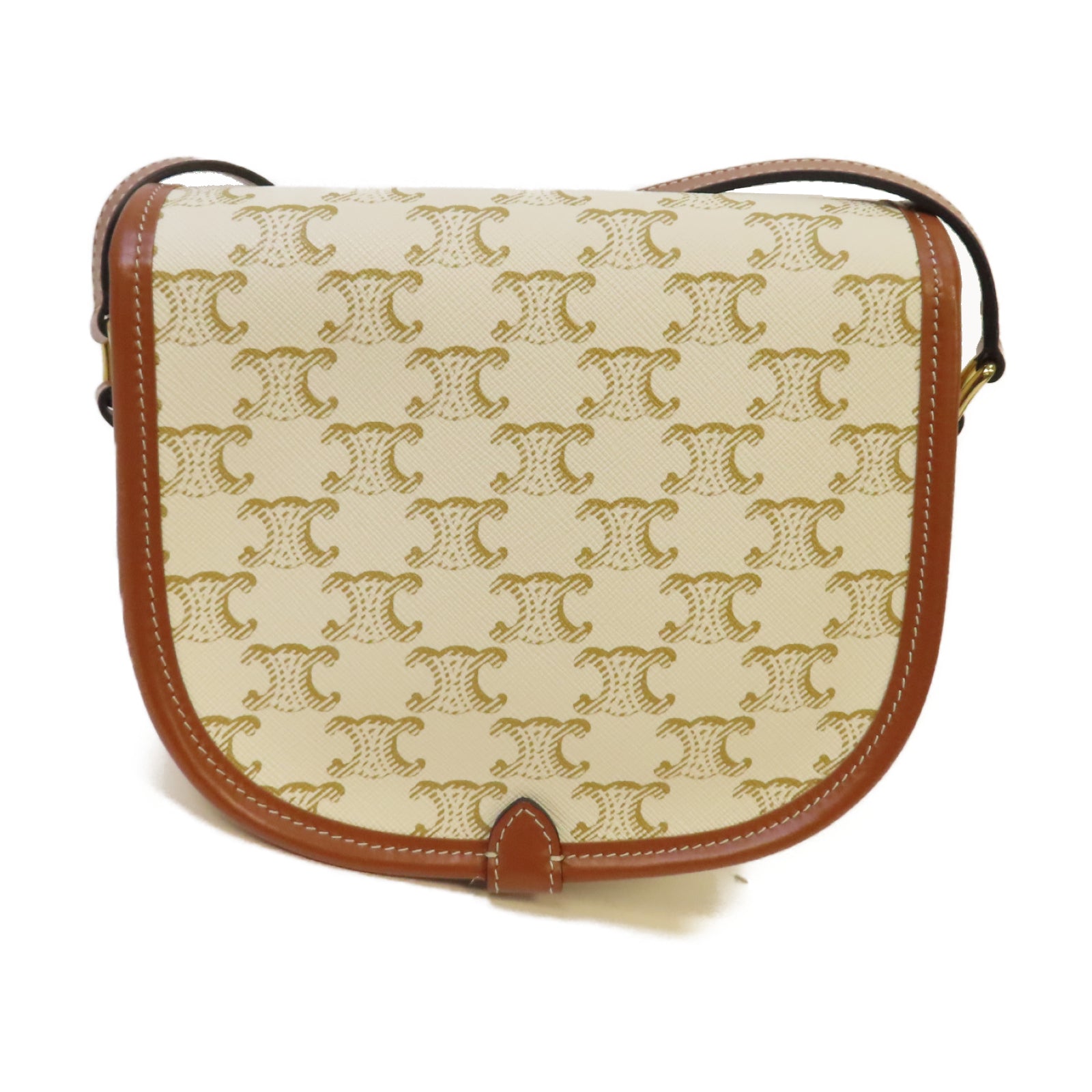 CELINE Triomphe帆布Folco Shoulder Bag金扣肩背袋白色