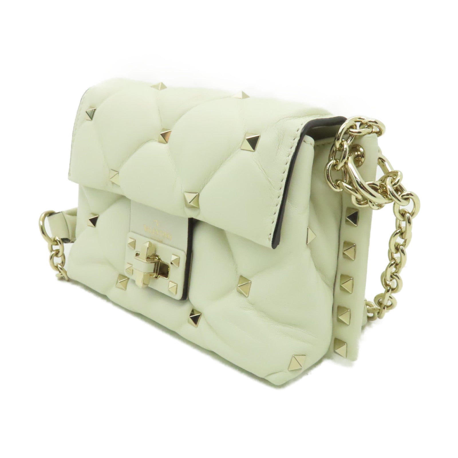 Valentino 羊皮皮革Garavani Rockstud Spike金扣鏈帶肩背袋白色