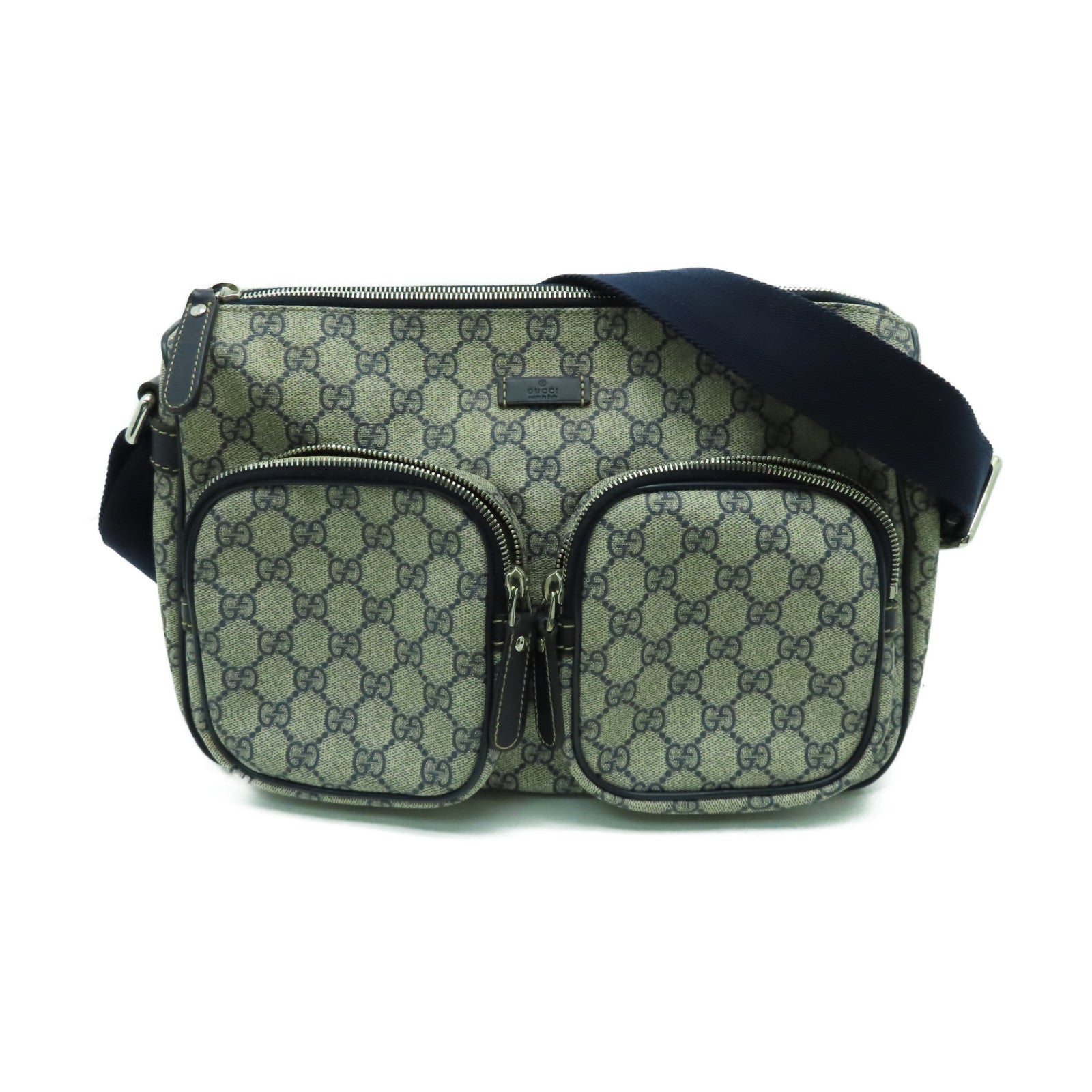 GUCCI 塗層帆布Shoulder Bag銀扣肩背袋藍色