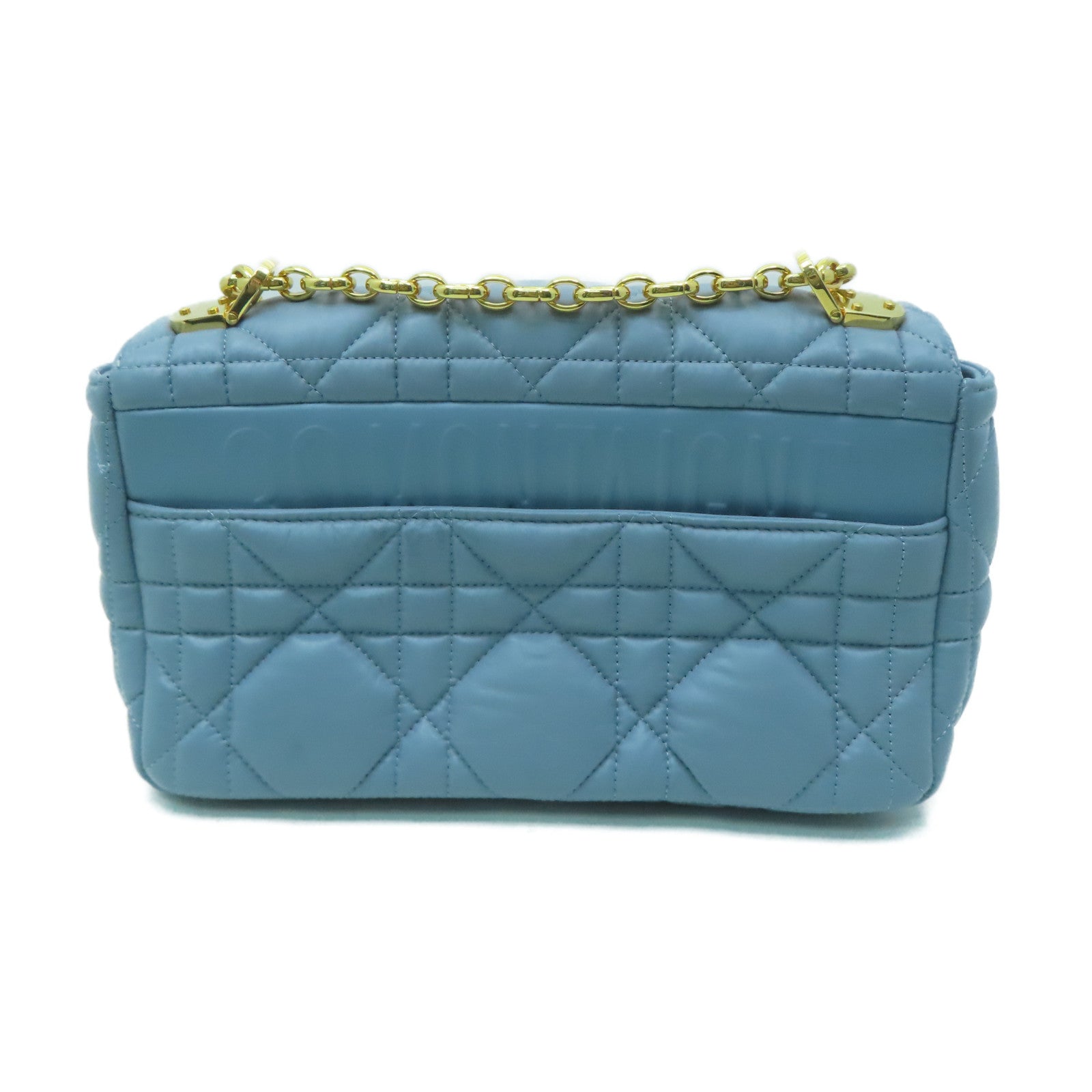 Dior 羊皮皮革Medium Dior Caro Bag金扣鏈帶肩背袋淺藍色