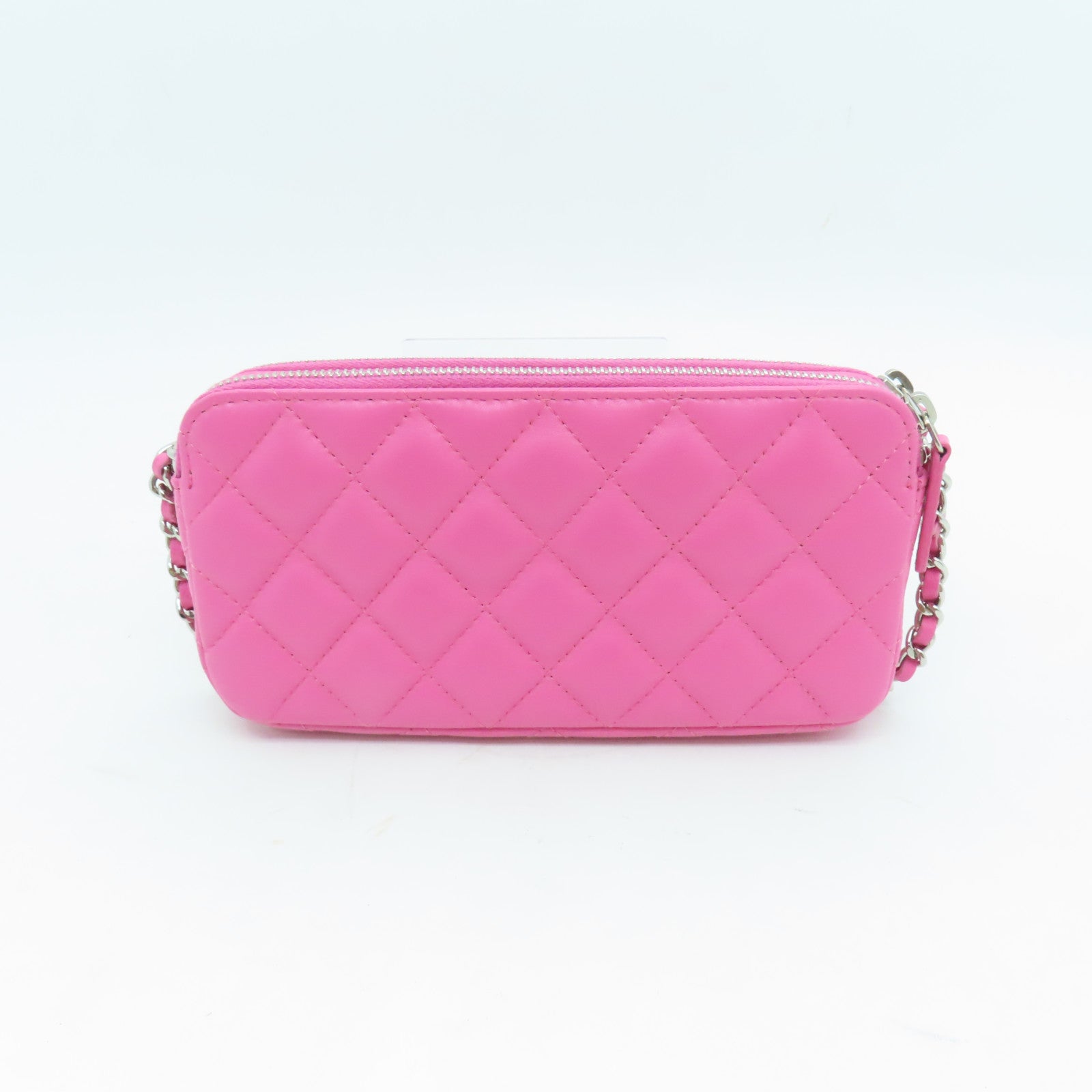 CHANEL 【激減優惠】菱格羊皮皮革Double Zip Shoulder Bag銀扣鏈帶肩背袋粉紅色