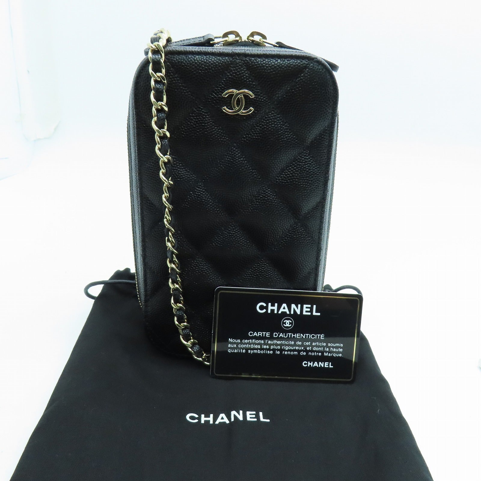CHANEL Rhombus Caviar Leather Chain Shoulder Gold Buckle Shoulder Bag Black