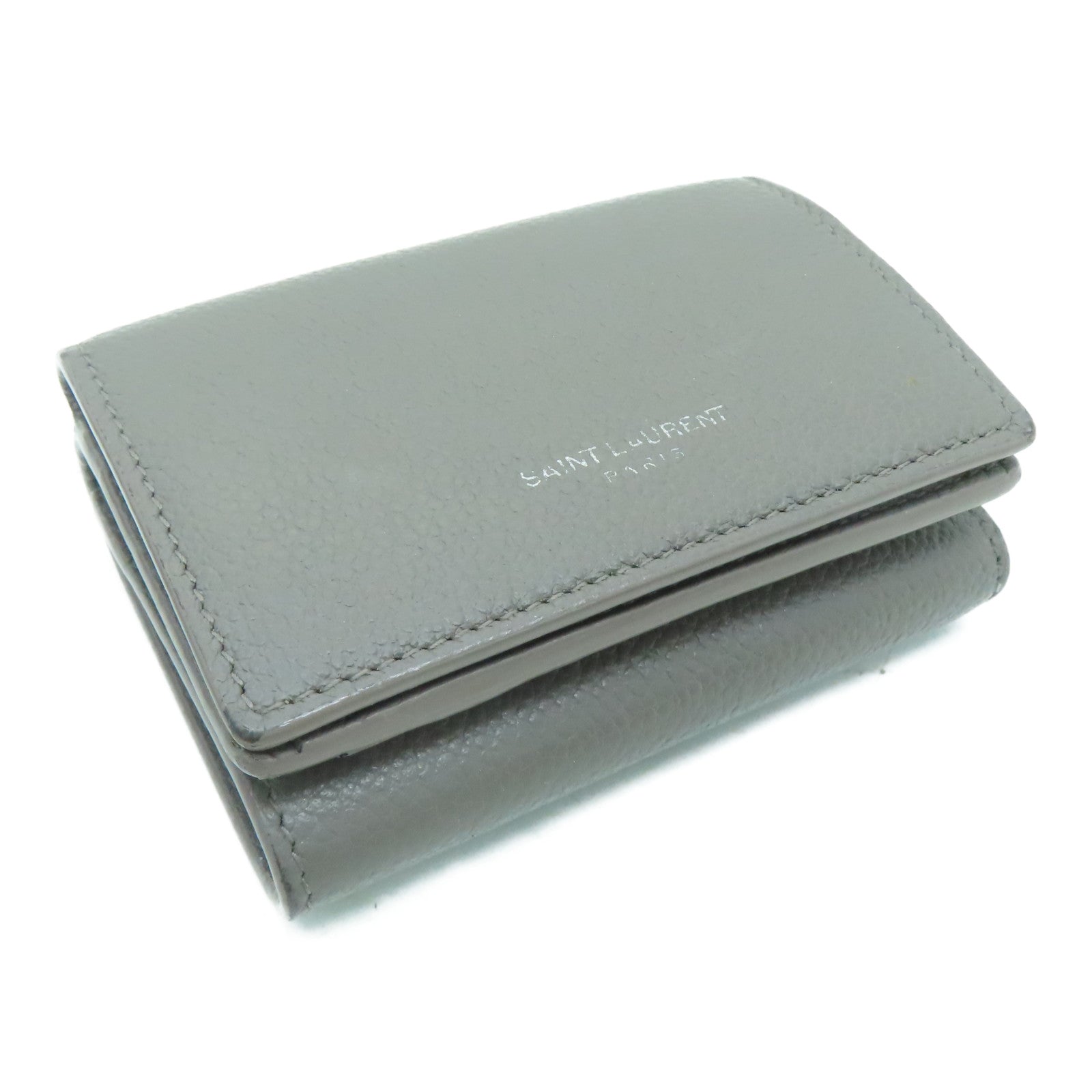 YVES SAINT LAURENT 牛皮皮革Tiny Wallet银扣钱包灰色