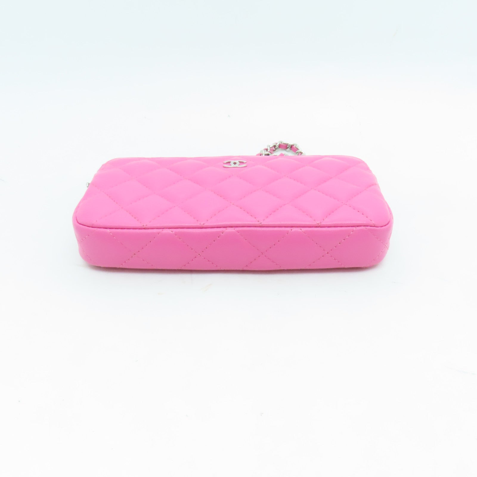 CHANEL 【激減優惠】菱格羊皮皮革Double Zip Shoulder Bag銀扣鏈帶肩背袋粉紅色