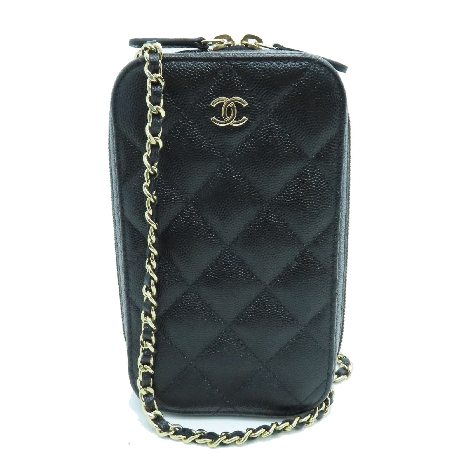 CHANEL Rhombus Caviar Leather Chain Shoulder Gold Buckle Shoulder Bag Black