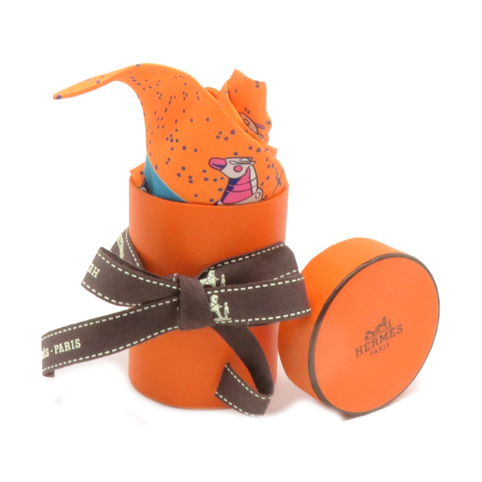 HERMES Silk Twilly Scarf Orange/Color