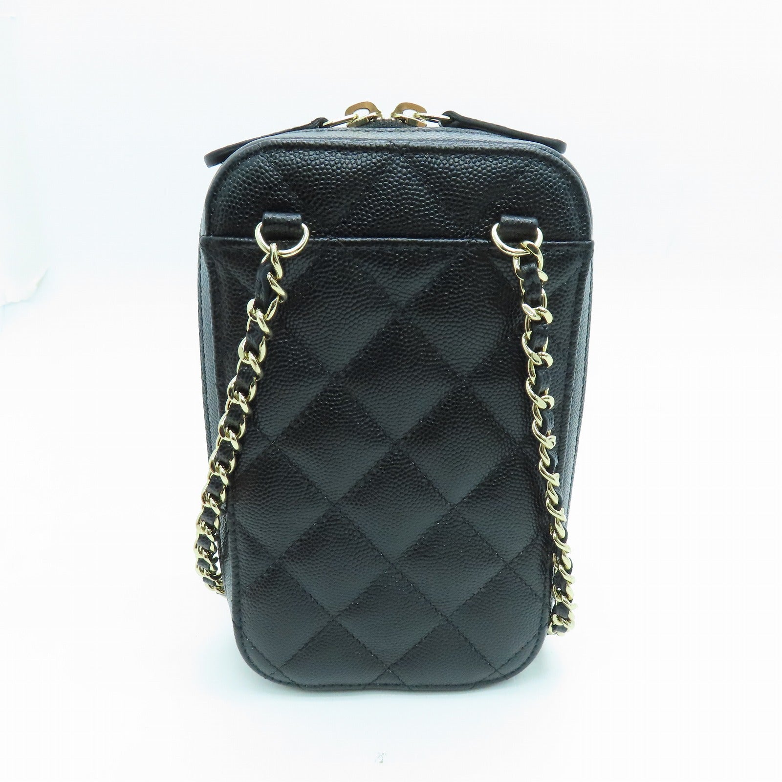 CHANEL Rhombus Caviar Leather Chain Shoulder Gold Buckle Shoulder Bag Black