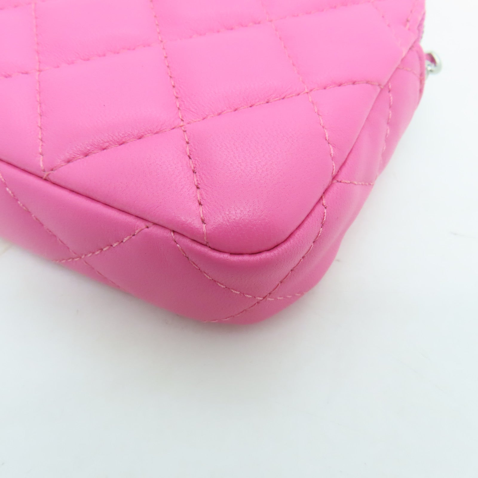 CHANEL 【激減優惠】菱格羊皮皮革Double Zip Shoulder Bag銀扣鏈帶肩背袋粉紅色