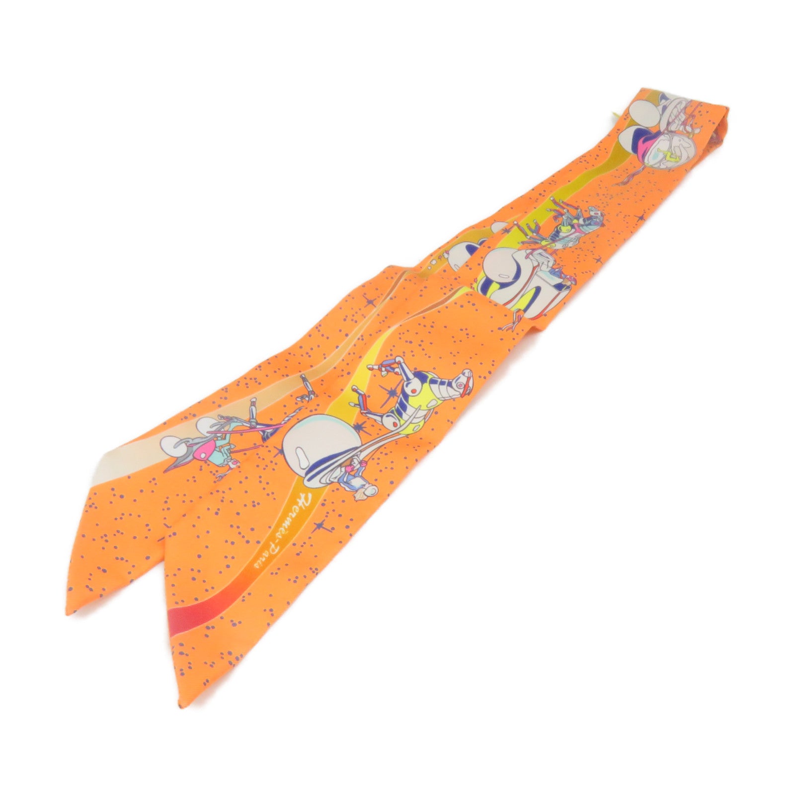 HERMES Silk Twilly Scarf Orange/Color