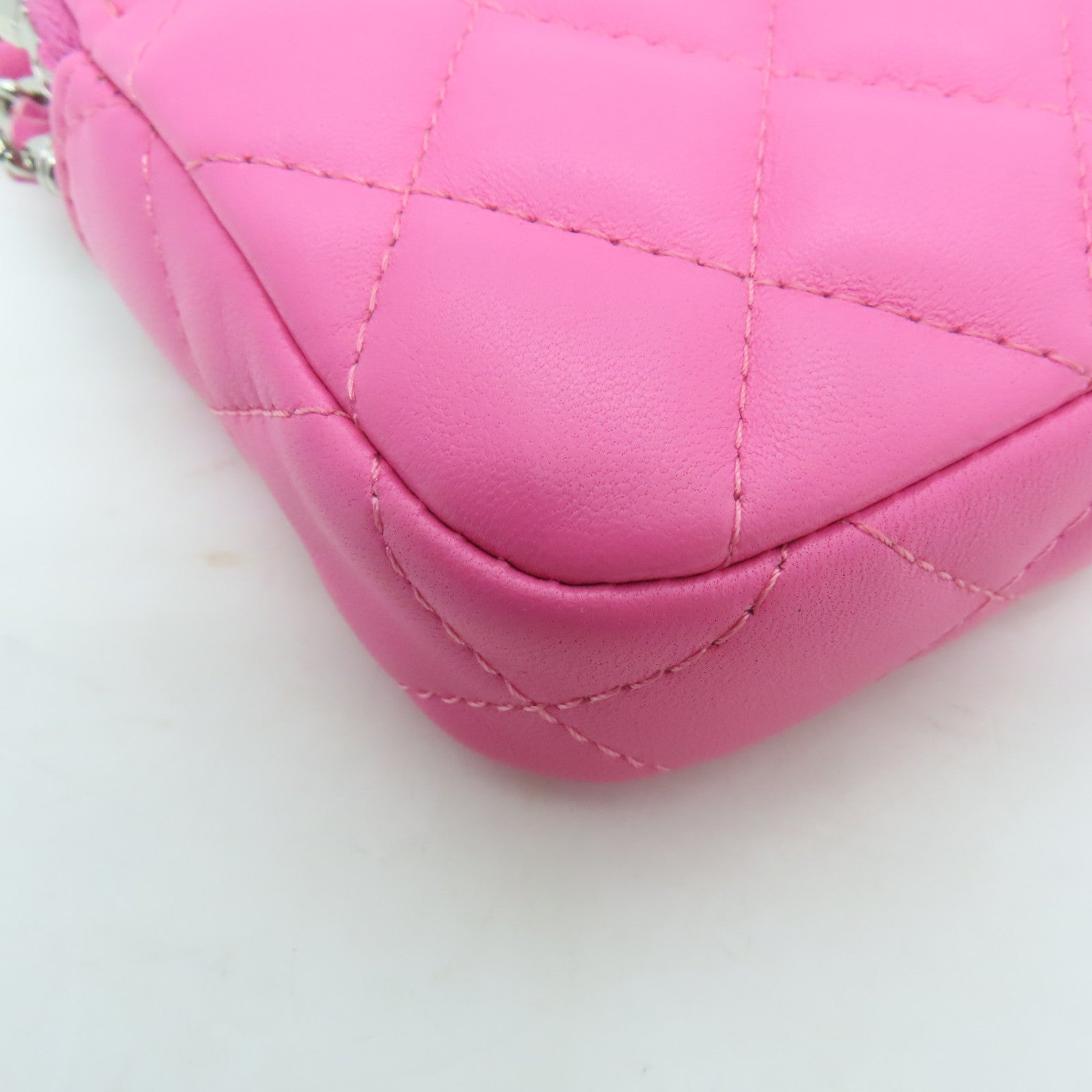 CHANEL 【激減優惠】菱格羊皮皮革Double Zip Shoulder Bag銀扣鏈帶肩背袋粉紅色
