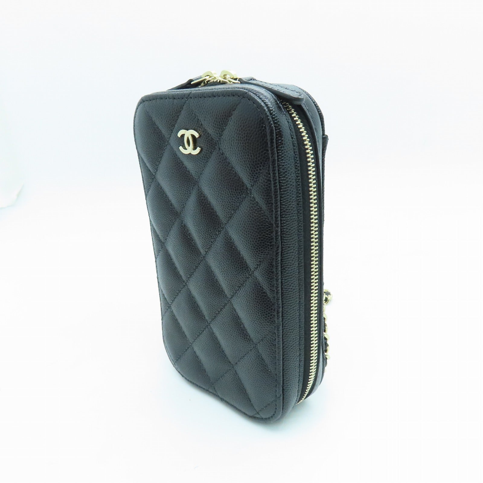 CHANEL Rhombus Caviar Leather Chain Shoulder Gold Buckle Shoulder Bag Black