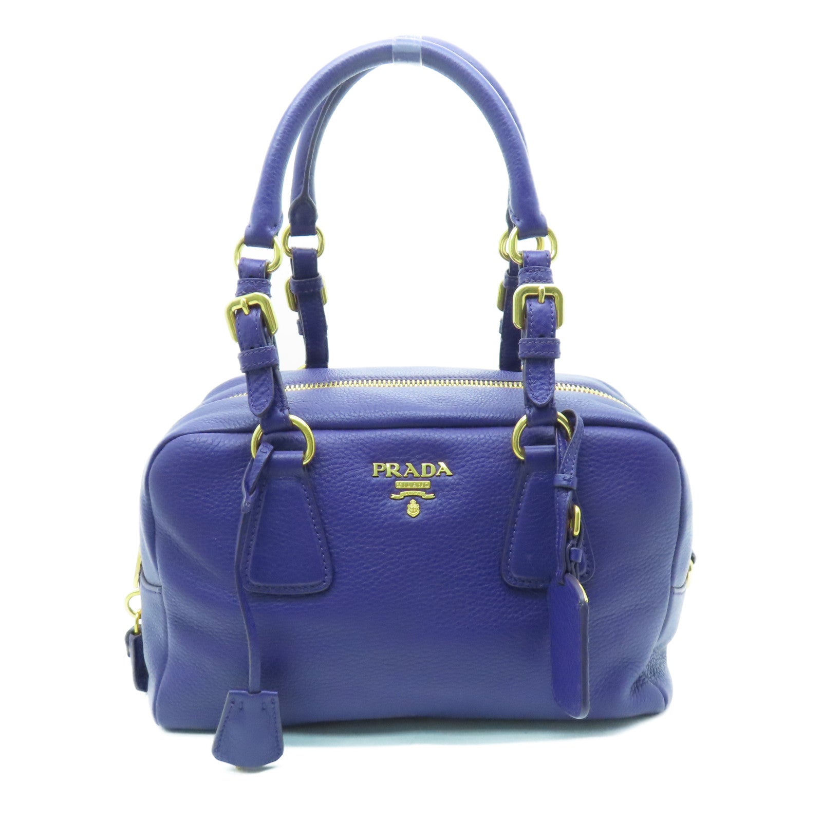 PRADA 【激減優惠】牛皮皮革Vitello Daino Shoulder Bag金扣波士頓包紫色