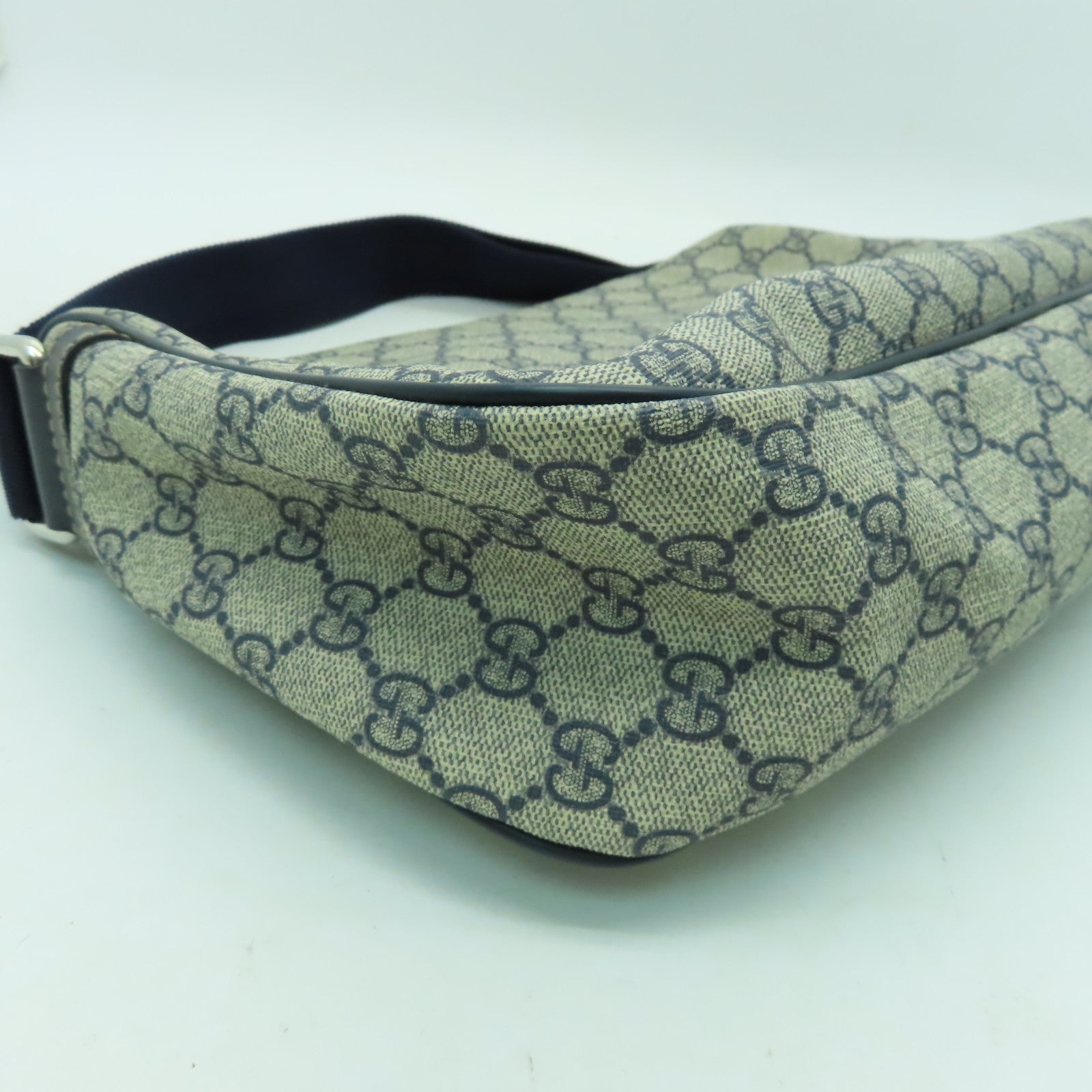GUCCI 塗層帆布Shoulder Bag銀扣肩背袋藍色