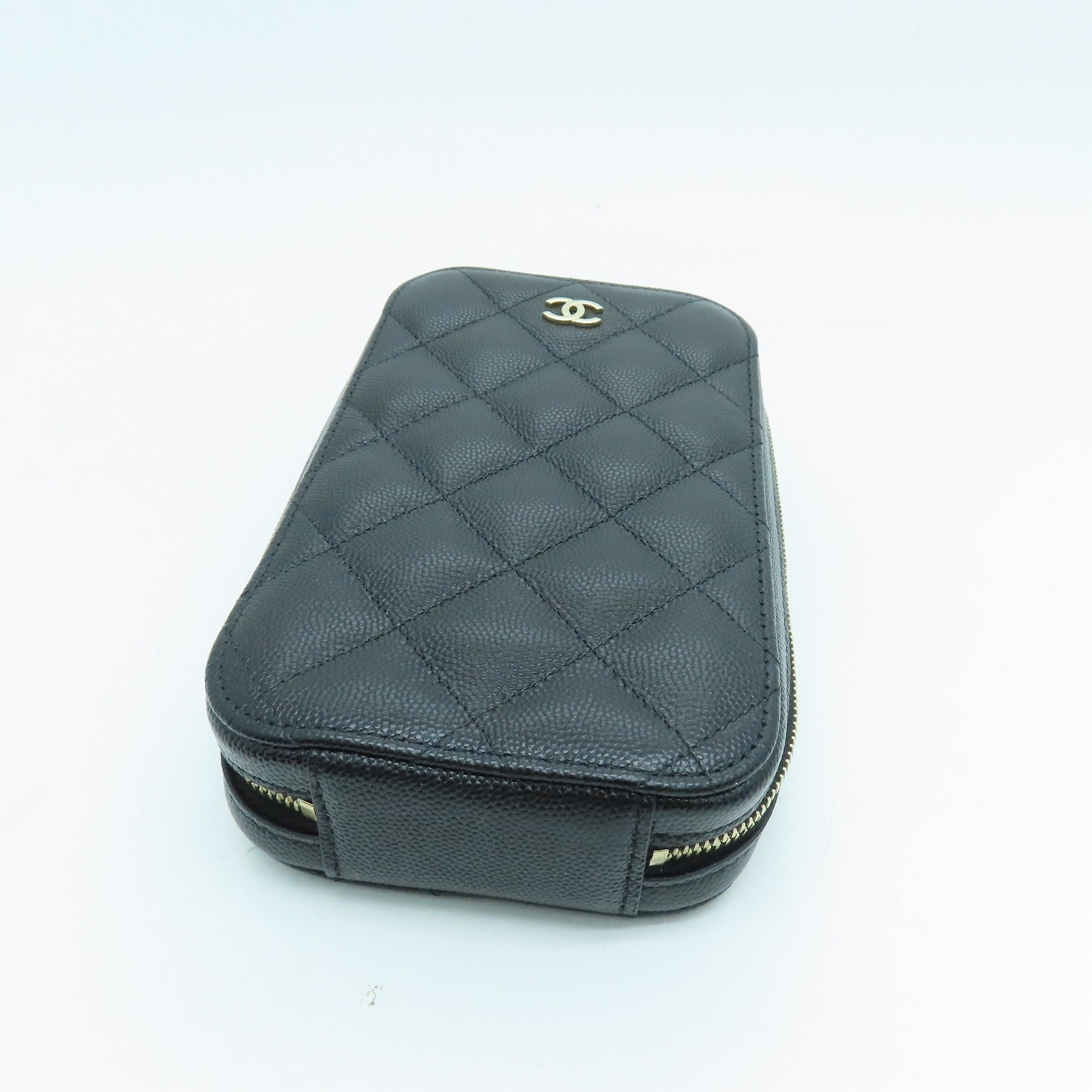 CHANEL Rhombus Caviar Leather Chain Shoulder Gold Buckle Shoulder Bag Black