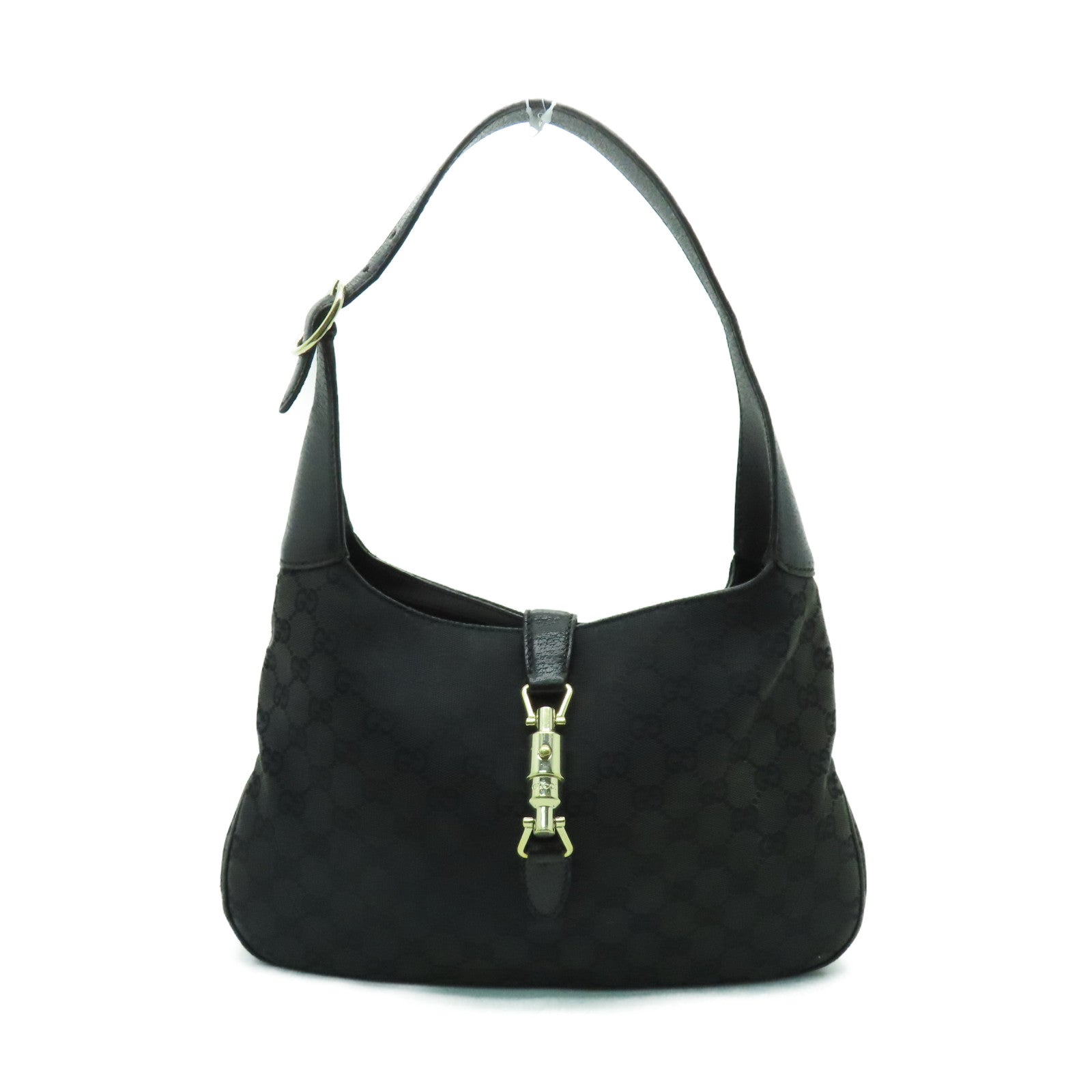 GUCCI 帆布Jackie Bag銀扣肩背袋黑色