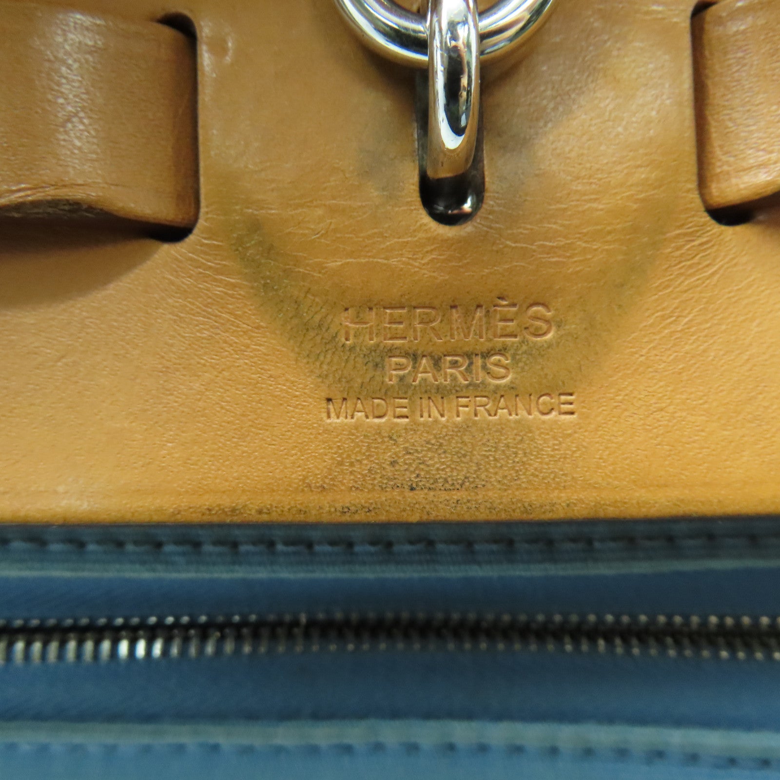 HERMES Canvas Herbag PM Silver Buckle Handle Shoulder Bag Light Blue/Brown