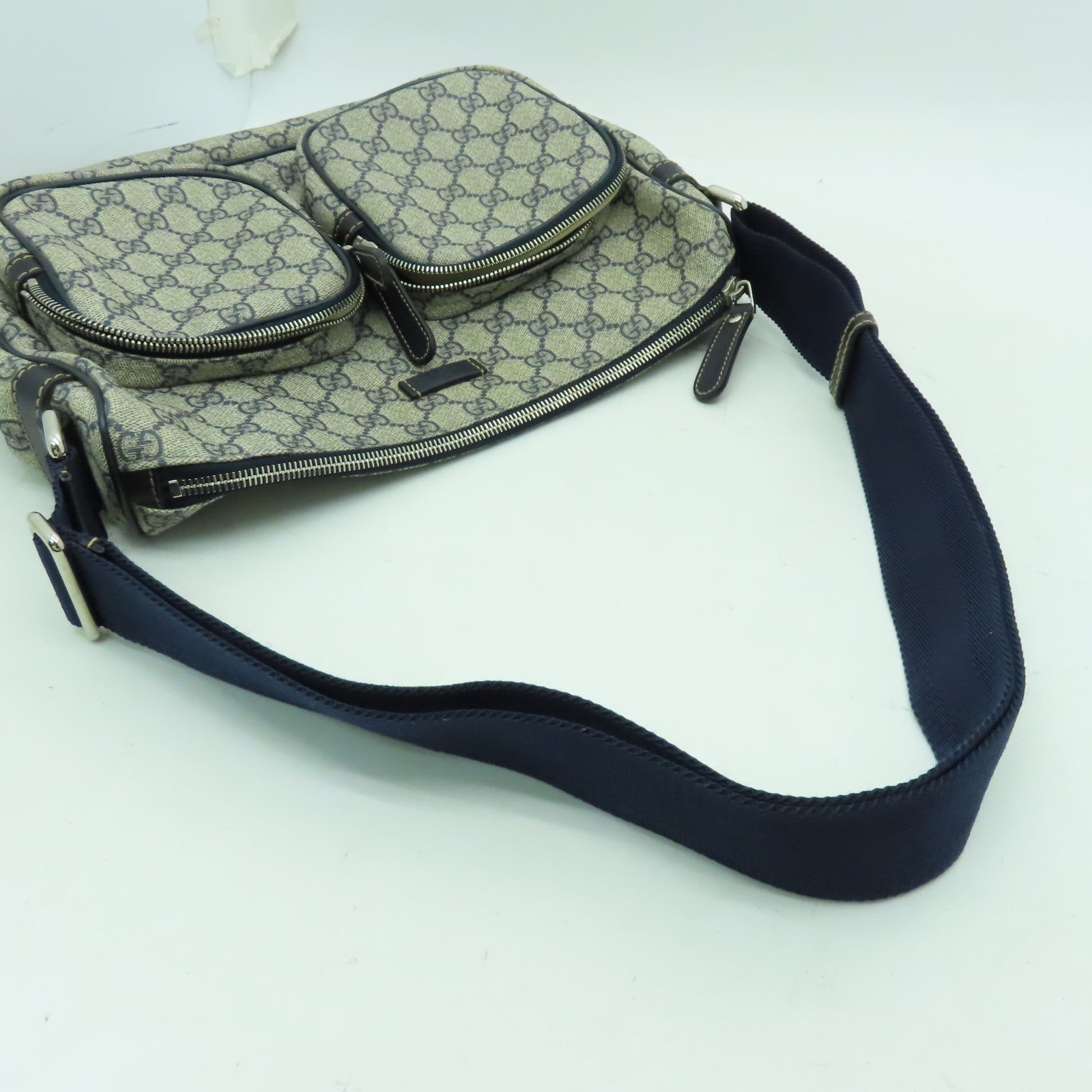 GUCCI 塗層帆布Shoulder Bag銀扣肩背袋藍色