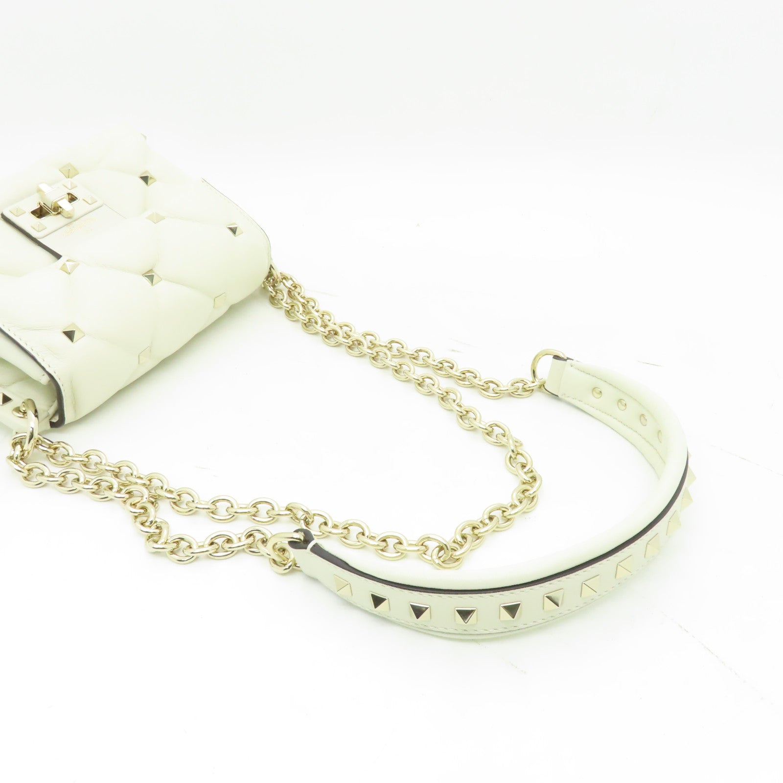 Valentino 羊皮皮革Garavani Rockstud Spike金扣鏈帶肩背袋白色