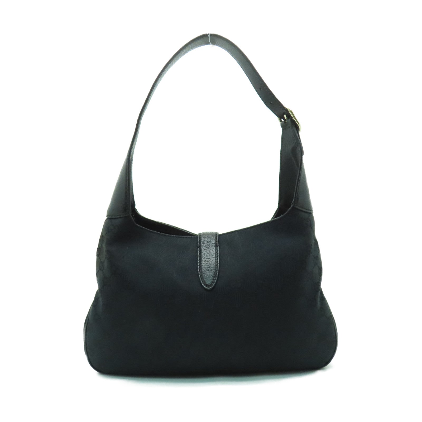 GUCCI 帆布Jackie Bag銀扣肩背袋黑色