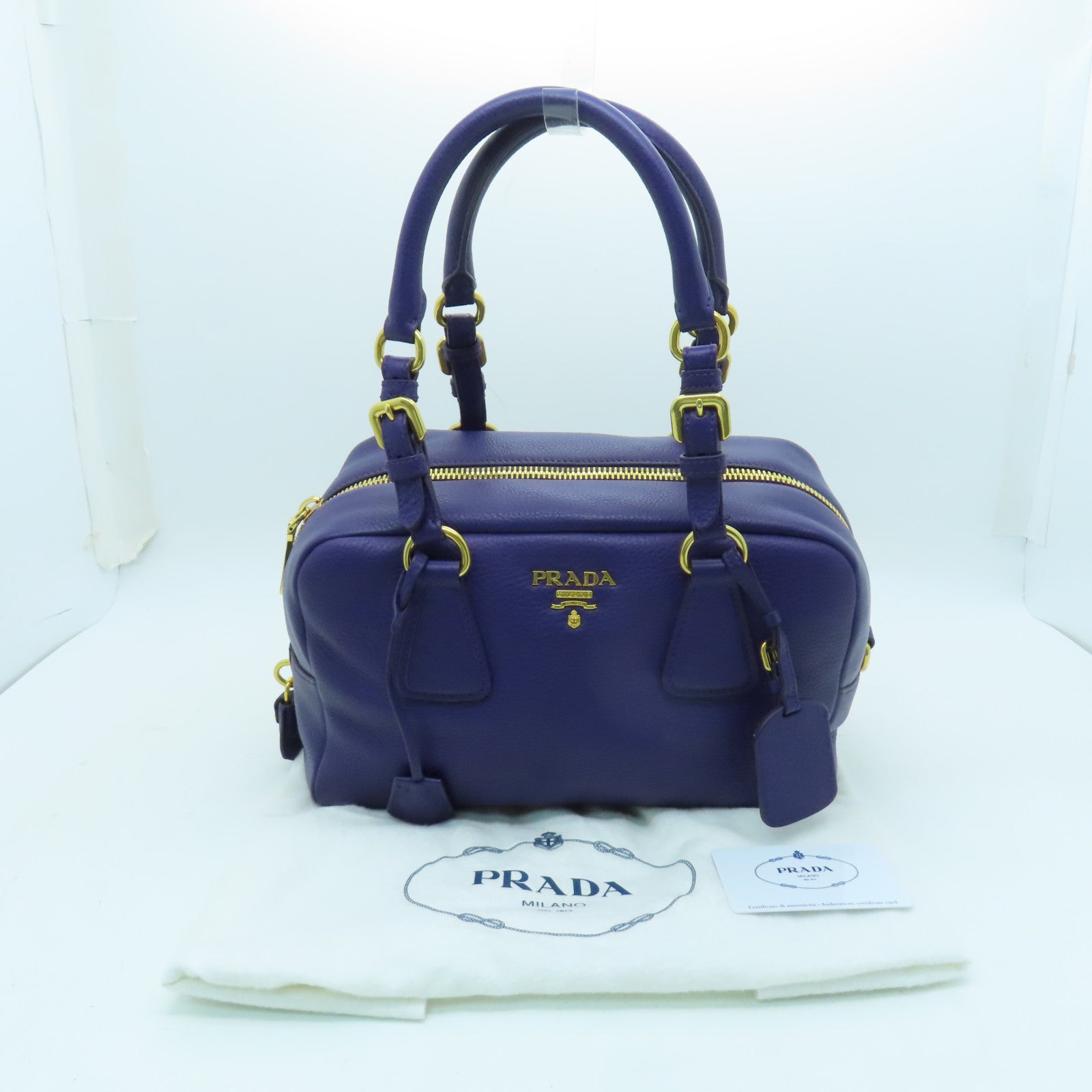 PRADA 【激減優惠】牛皮皮革Vitello Daino Shoulder Bag金扣波士頓包紫色