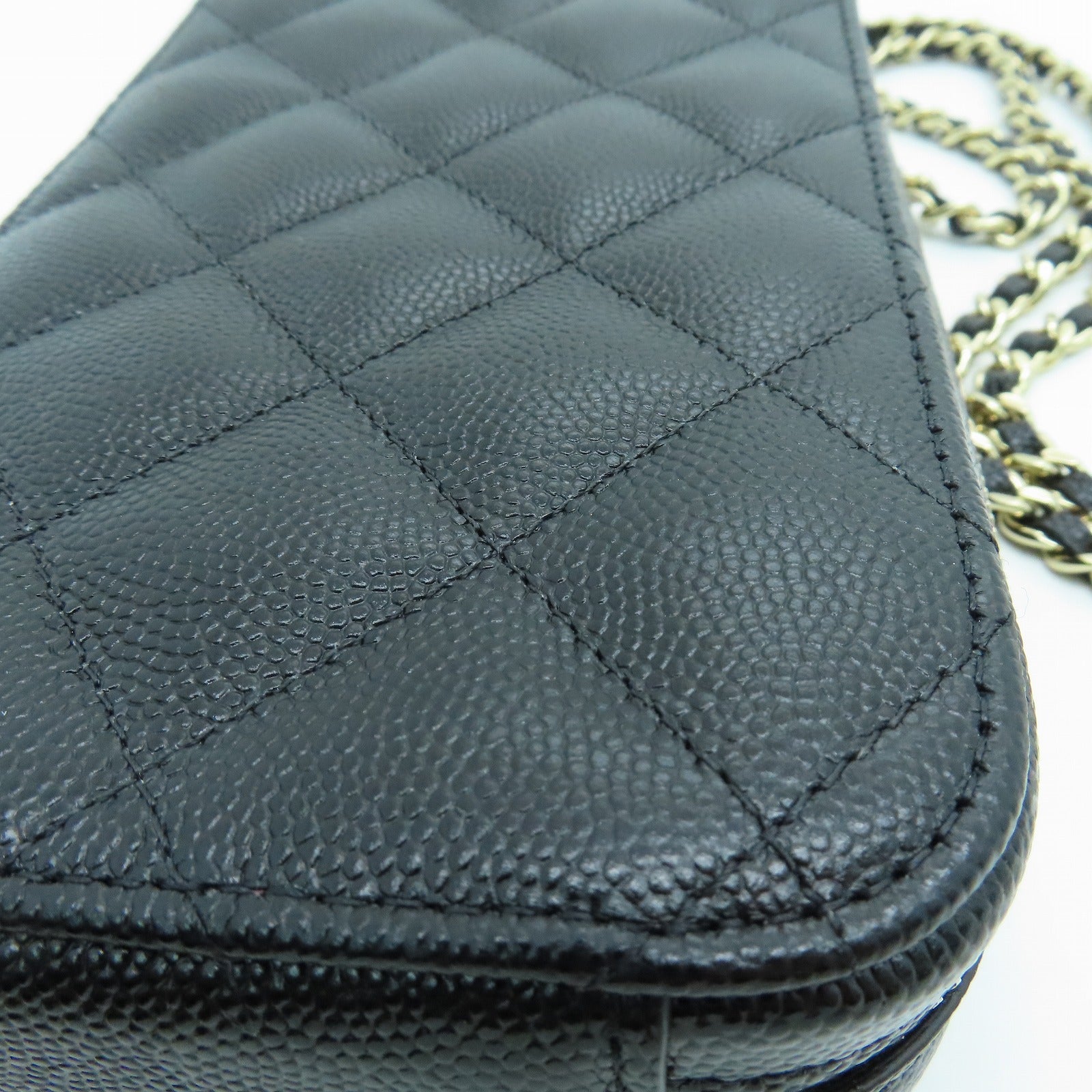 CHANEL Rhombus Caviar Leather Chain Shoulder Gold Buckle Shoulder Bag Black