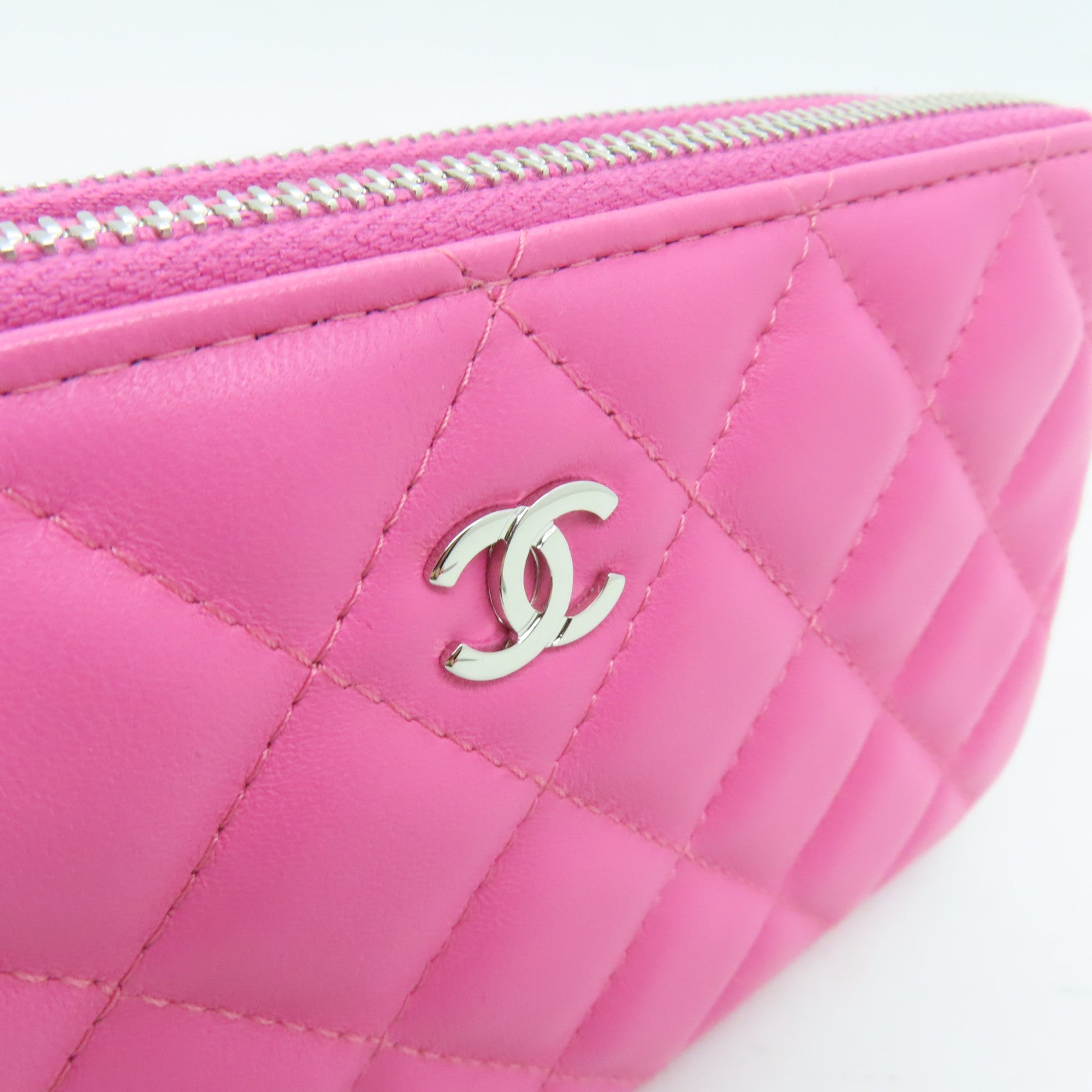 CHANEL 【激減優惠】菱格羊皮皮革Double Zip Shoulder Bag銀扣鏈帶肩背袋粉紅色