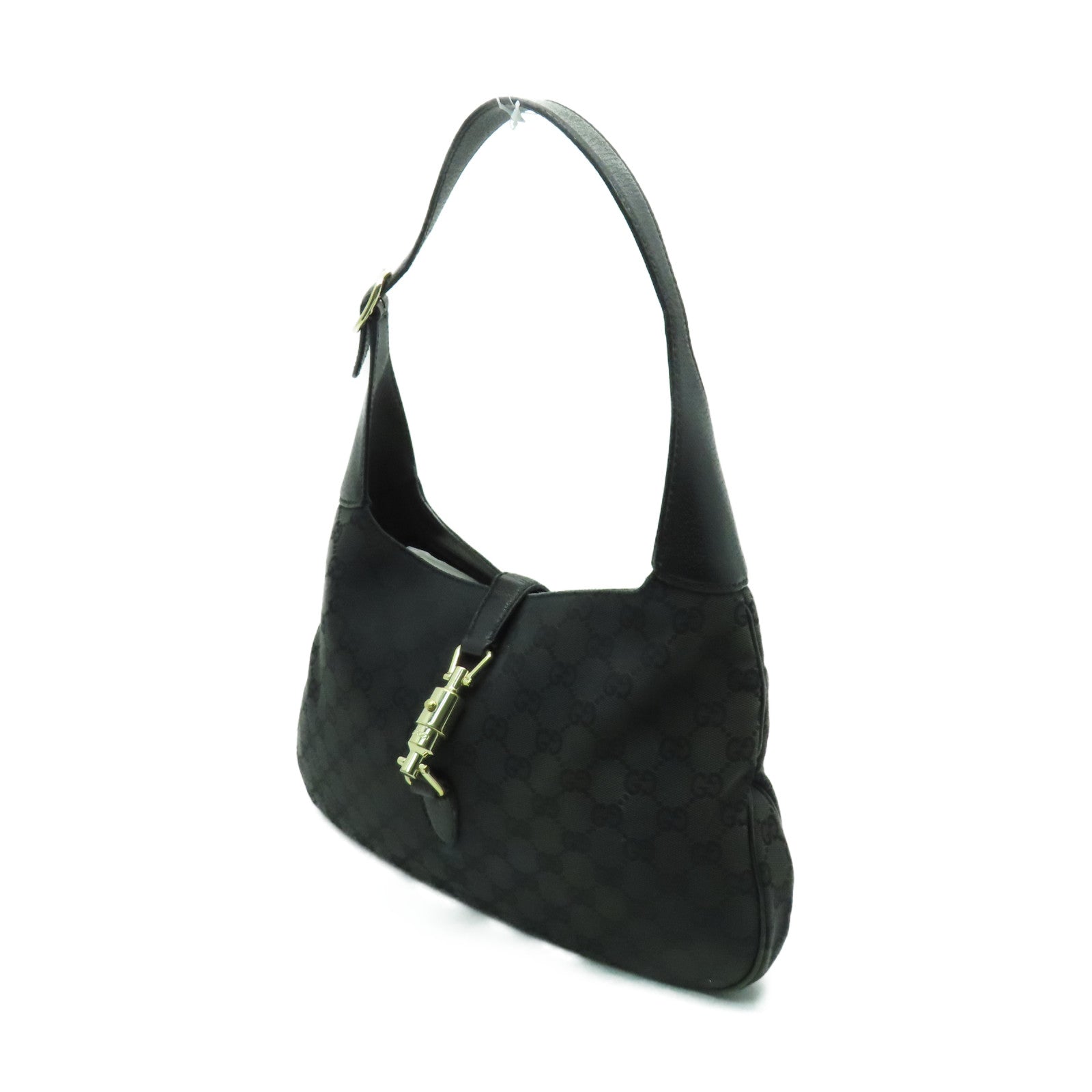 GUCCI 帆布Jackie Bag銀扣肩背袋黑色