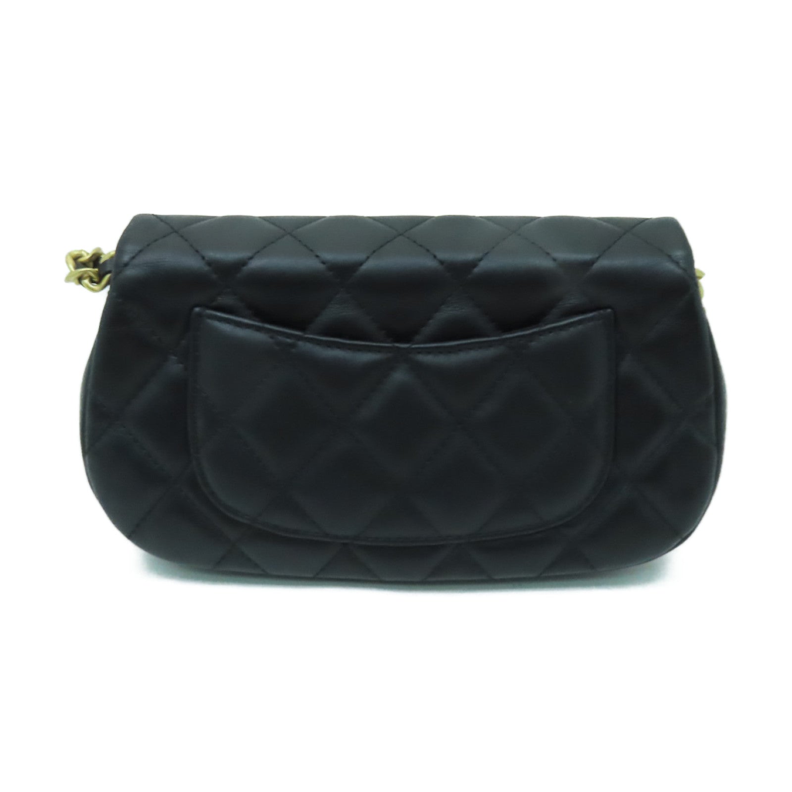CHANEL 菱格牛皮皮革Chain Shoulder Bag金扣鏈帶肩背袋黒色