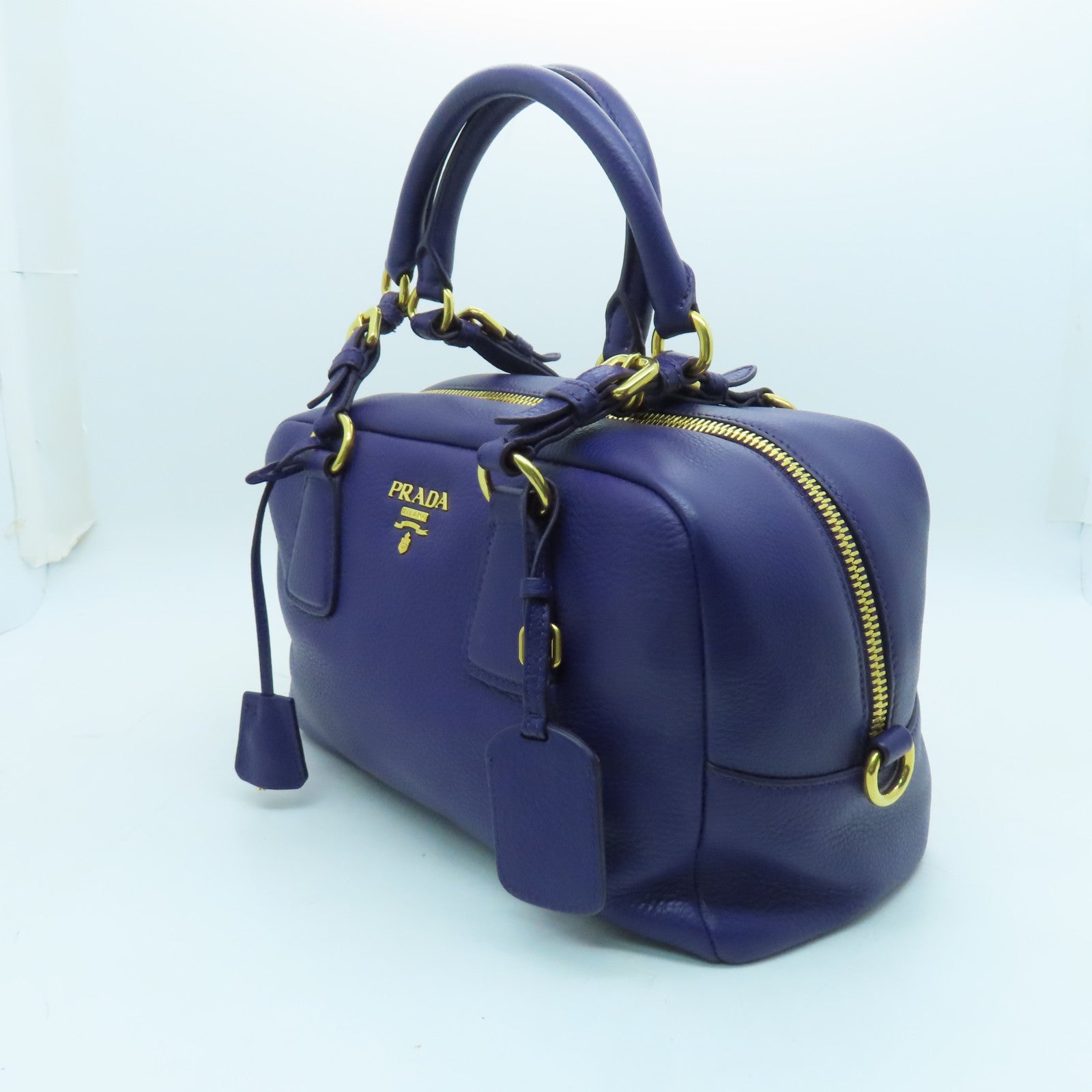 PRADA 【激減優惠】牛皮皮革Vitello Daino Shoulder Bag金扣波士頓包紫色