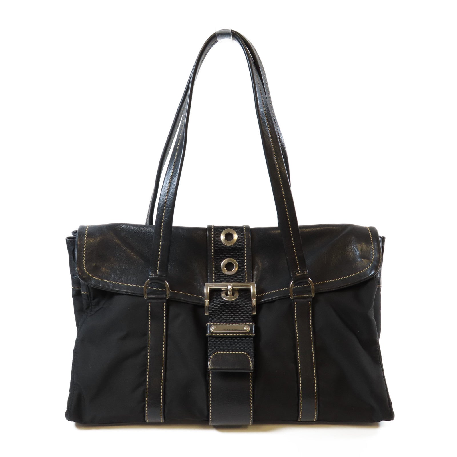 PRADA 尼龍Shoulder Bag銀扣肩背袋黑色