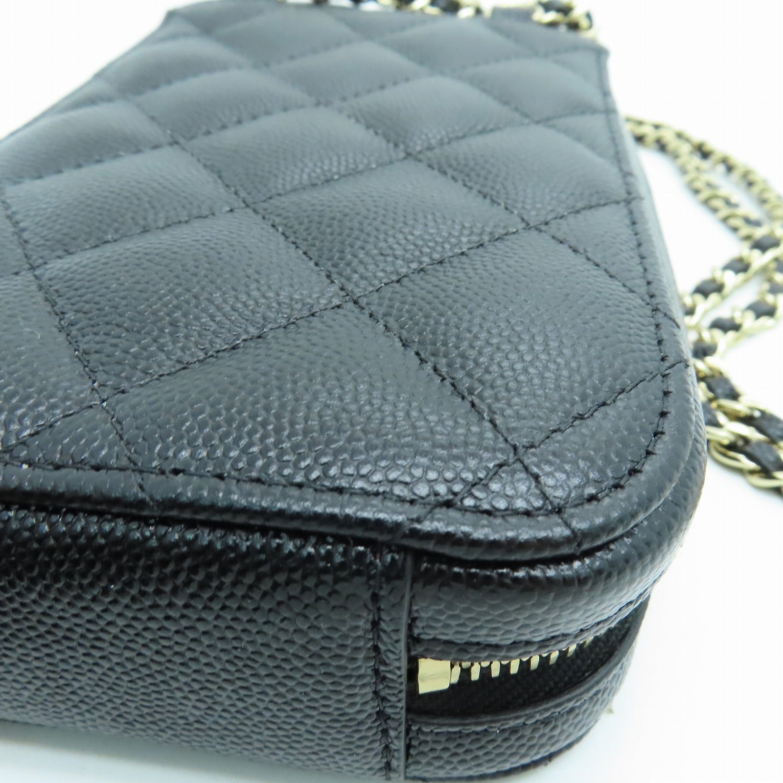 CHANEL Rhombus Caviar Leather Chain Shoulder Gold Buckle Shoulder Bag Black