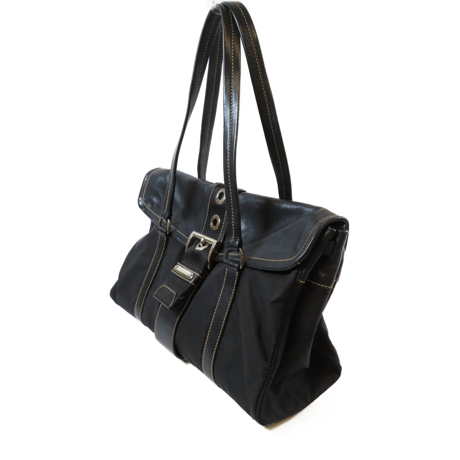 PRADA 尼龍Shoulder Bag銀扣肩背袋黑色