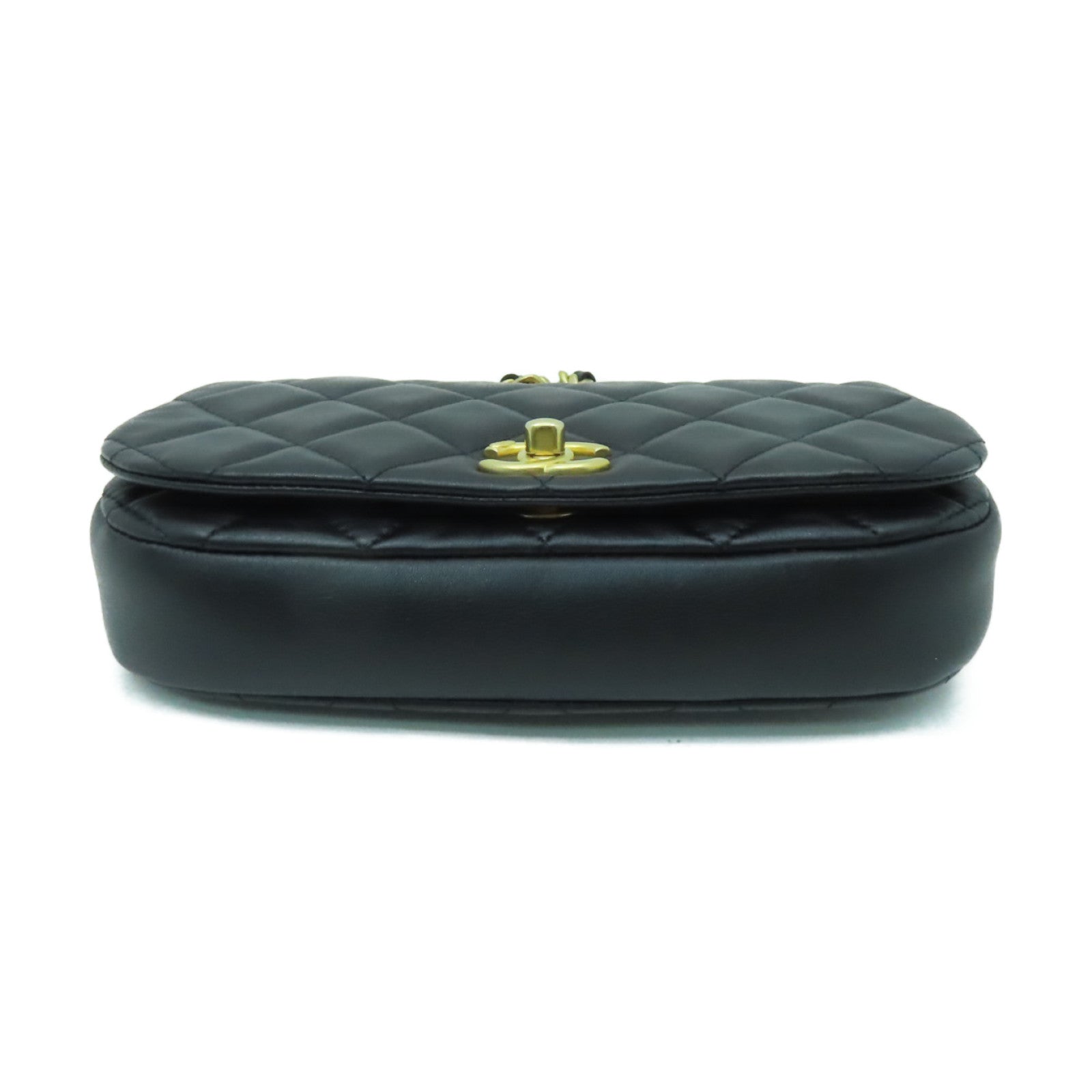 CHANEL 菱格牛皮皮革Chain Shoulder Bag金扣鏈帶肩背袋黒色