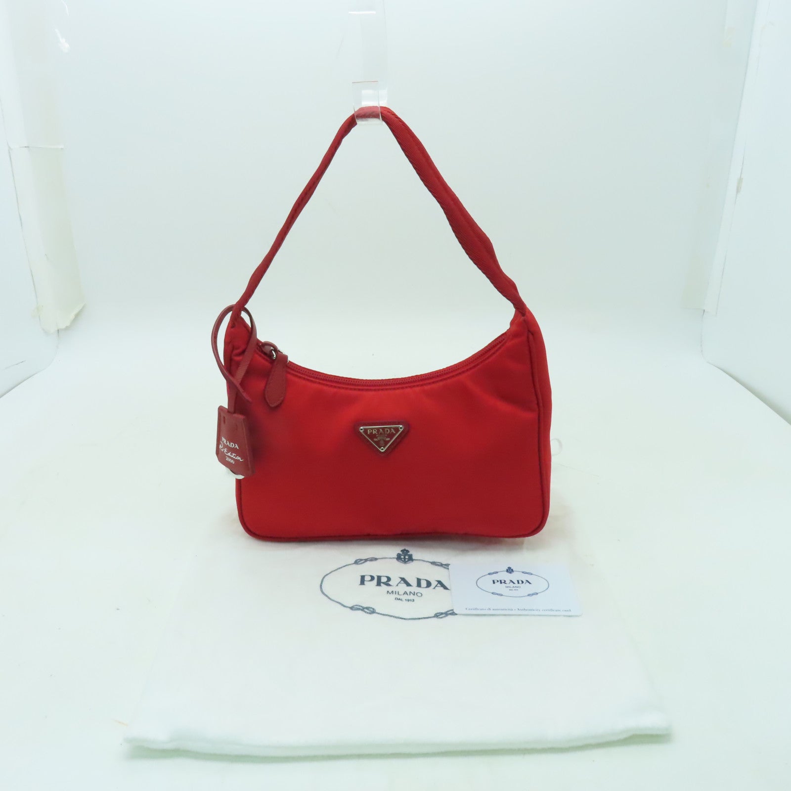 PRADA 尼龍Shoulder Bag銀扣肩背袋紅色