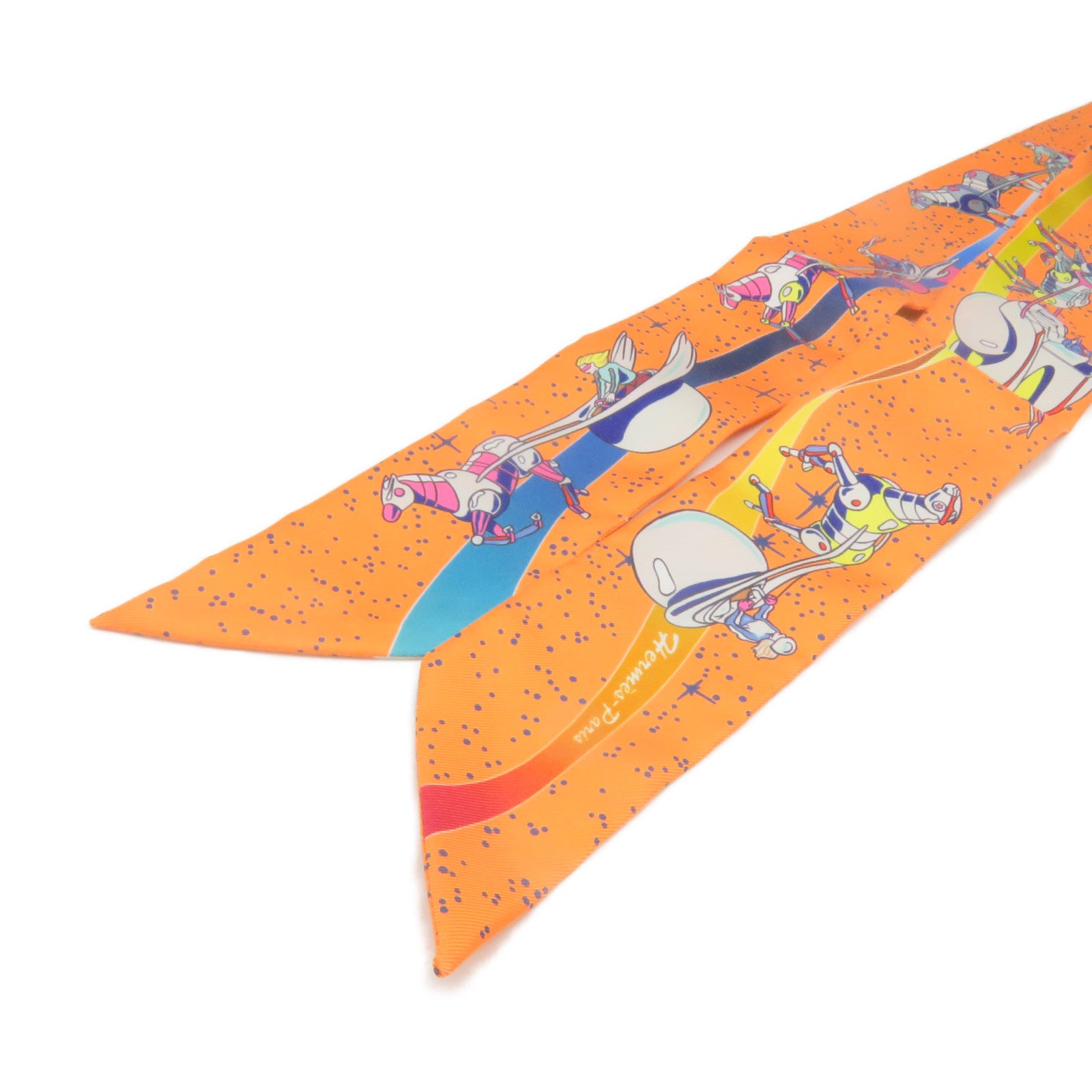 HERMES Silk Twilly Scarf Orange/Color