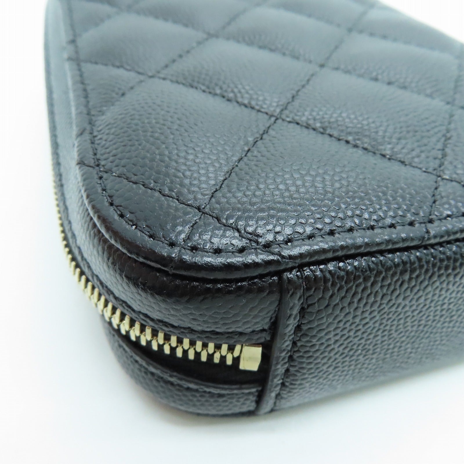 CHANEL Rhombus Caviar Leather Chain Shoulder Gold Buckle Shoulder Bag Black