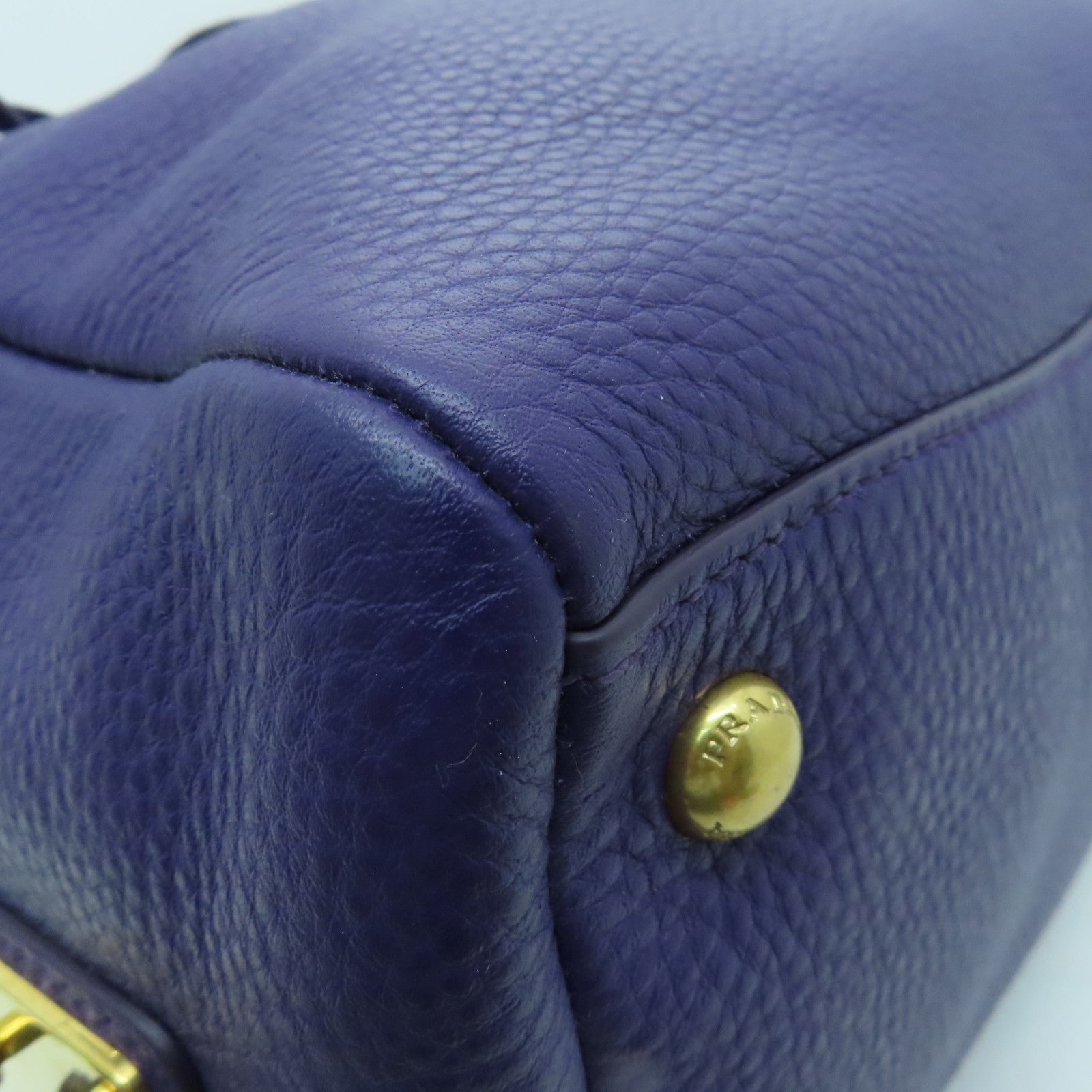 PRADA 【激減優惠】牛皮皮革Vitello Daino Shoulder Bag金扣波士頓包紫色