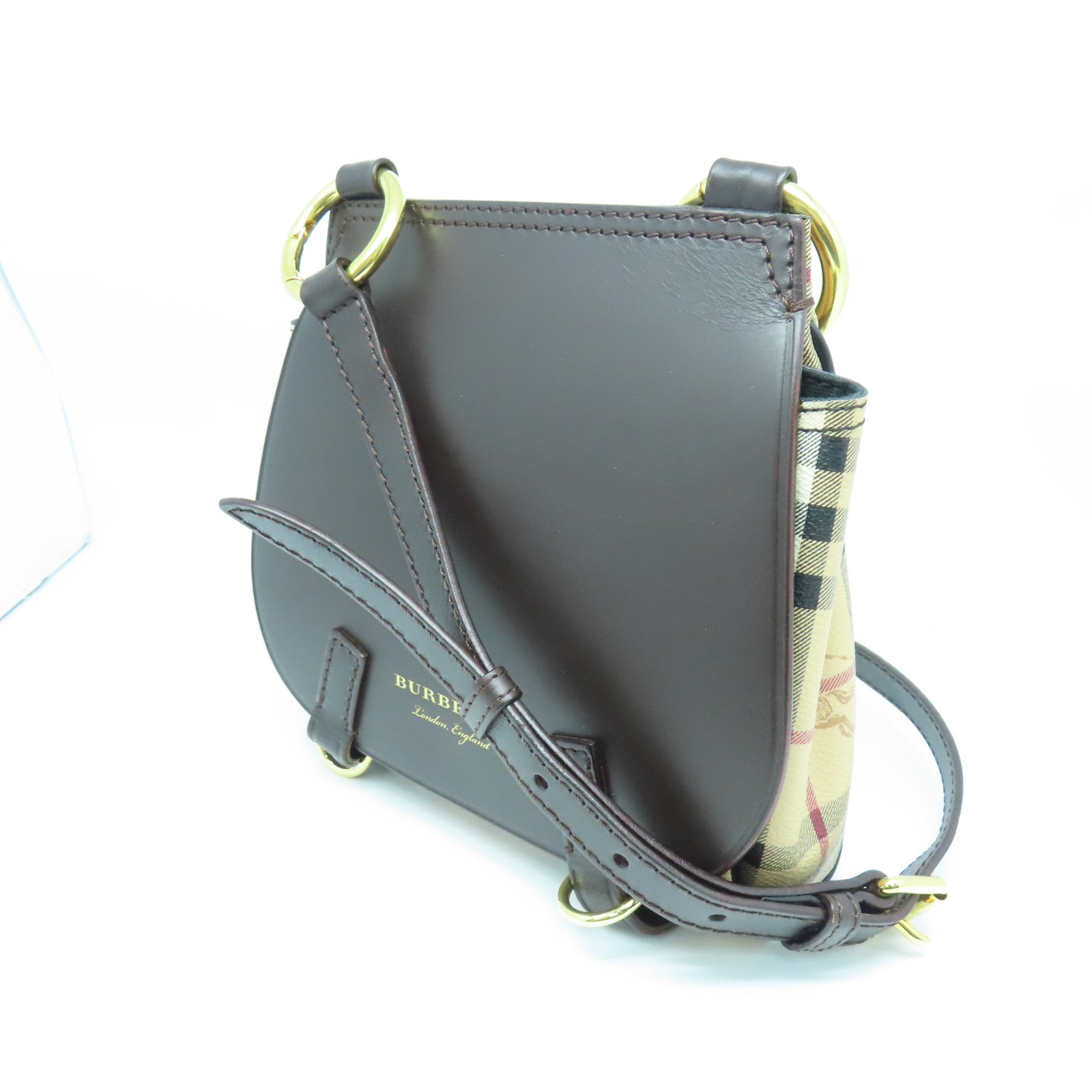 BURBERRY Leather Shoulder Bag Gold Buckle Brown/Checkered