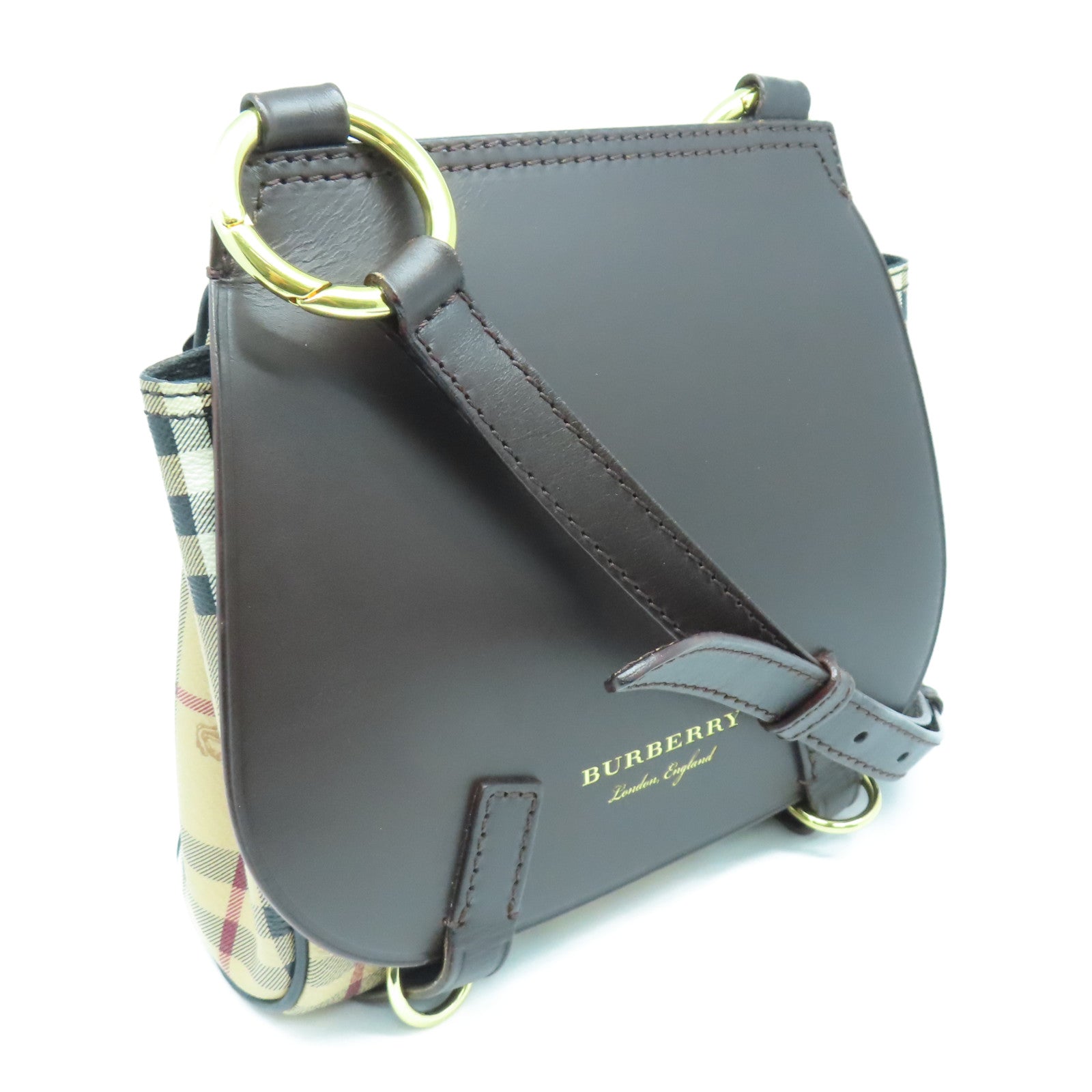 BURBERRY Leather Shoulder Bag Gold Buckle Brown/Checkered