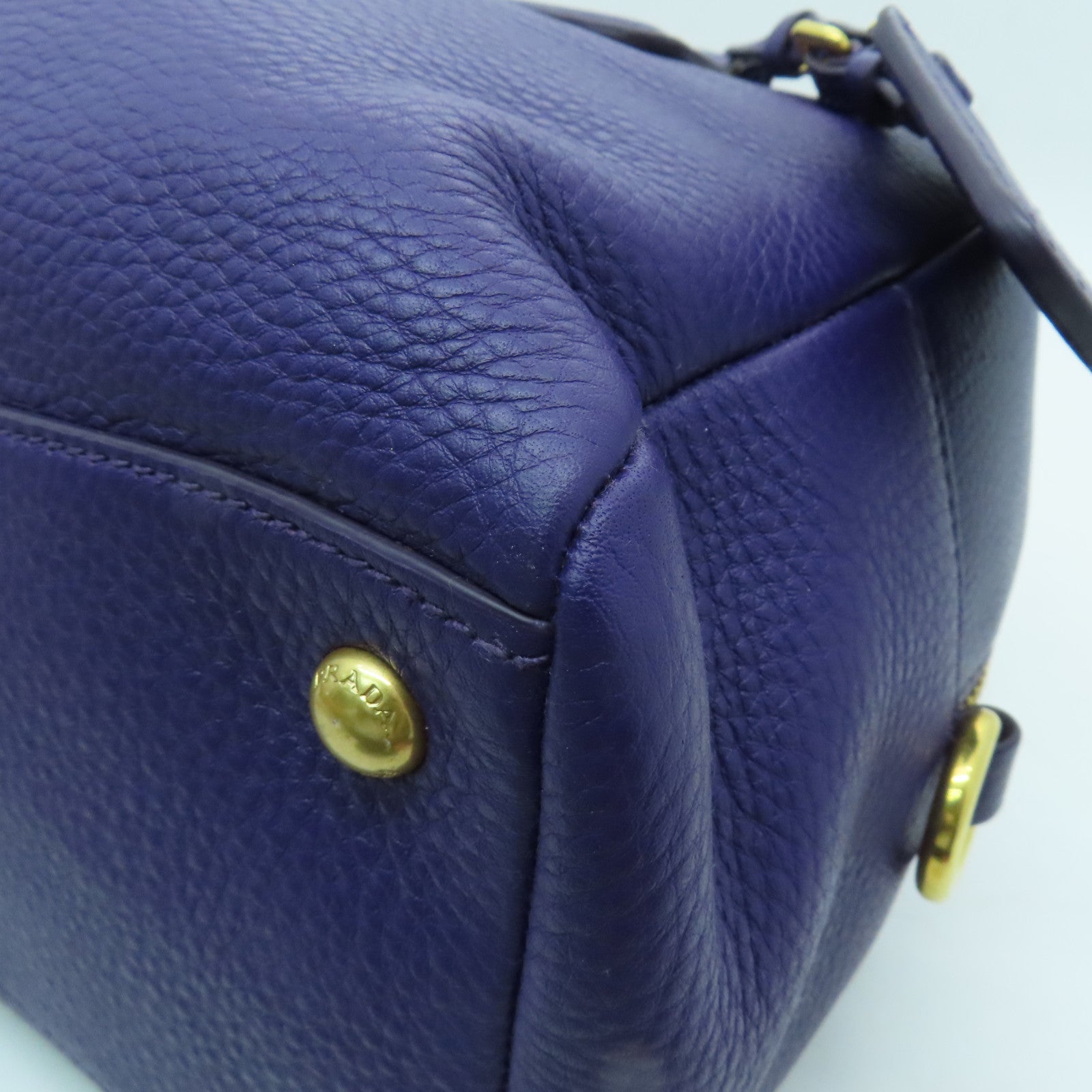 PRADA 【激減優惠】牛皮皮革Vitello Daino Shoulder Bag金扣波士頓包紫色