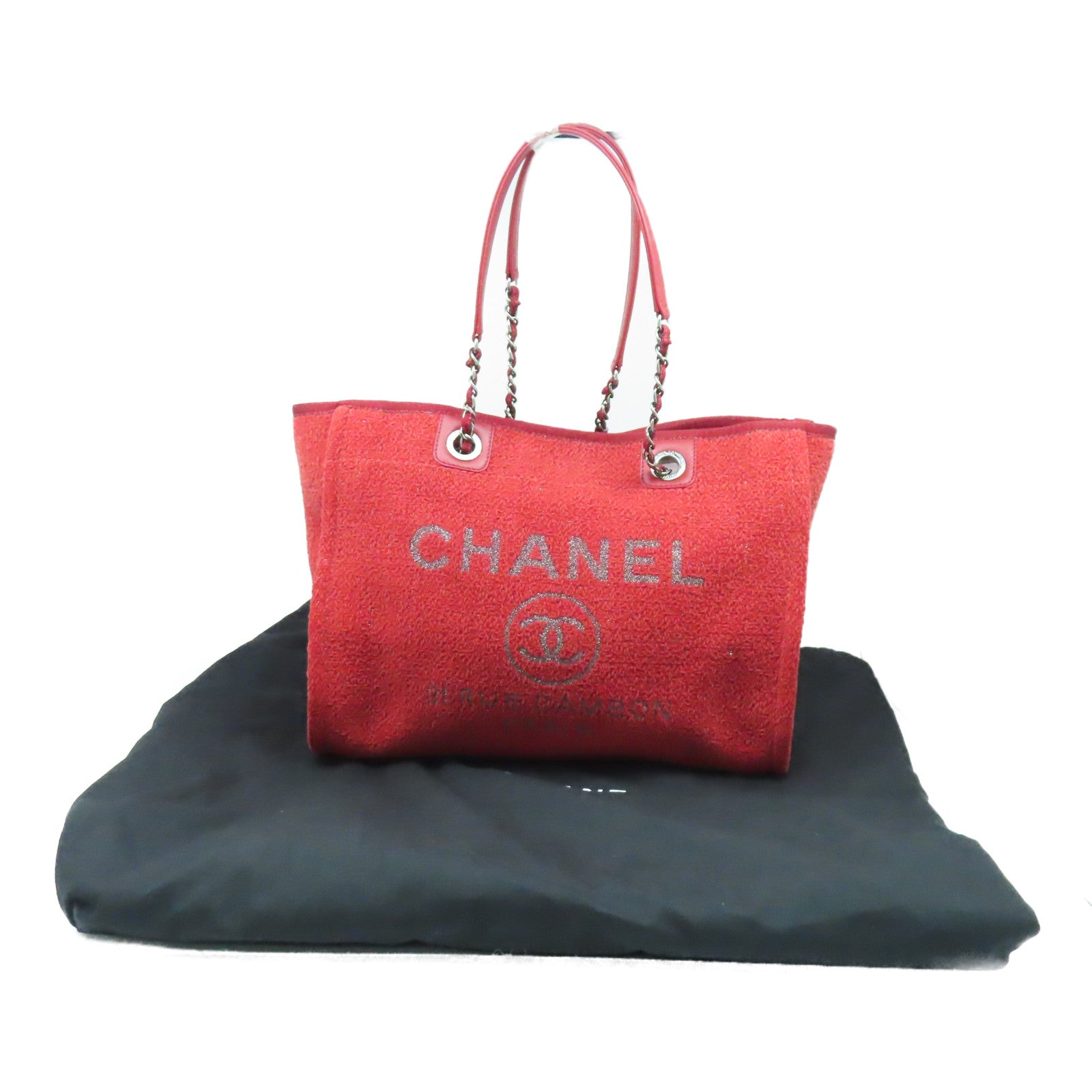 CHANEL 帆布Tote Bag銀扣手挽袋紅色