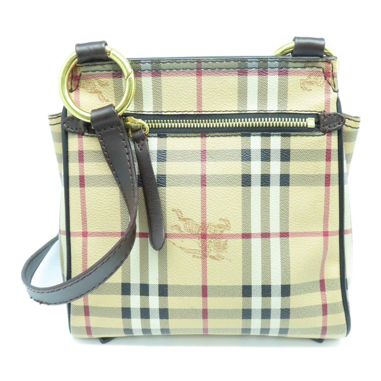 BURBERRY Leather Shoulder Bag Gold Buckle Brown/Checkered