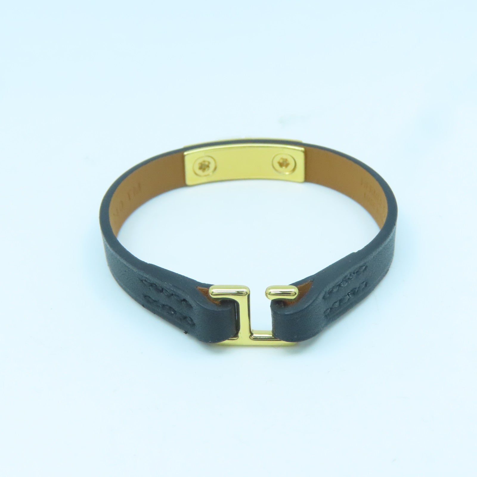 HERMES Swift皮革Rivale Mini Bracelet金扣手鏈黑色