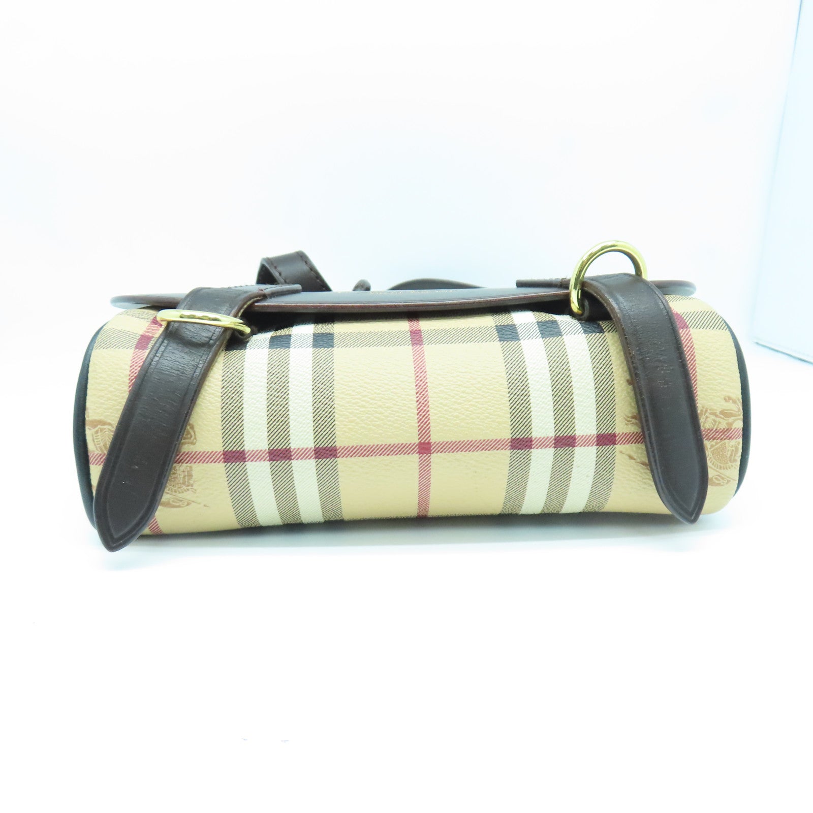 BURBERRY Leather Shoulder Bag Gold Buckle Brown/Checkered