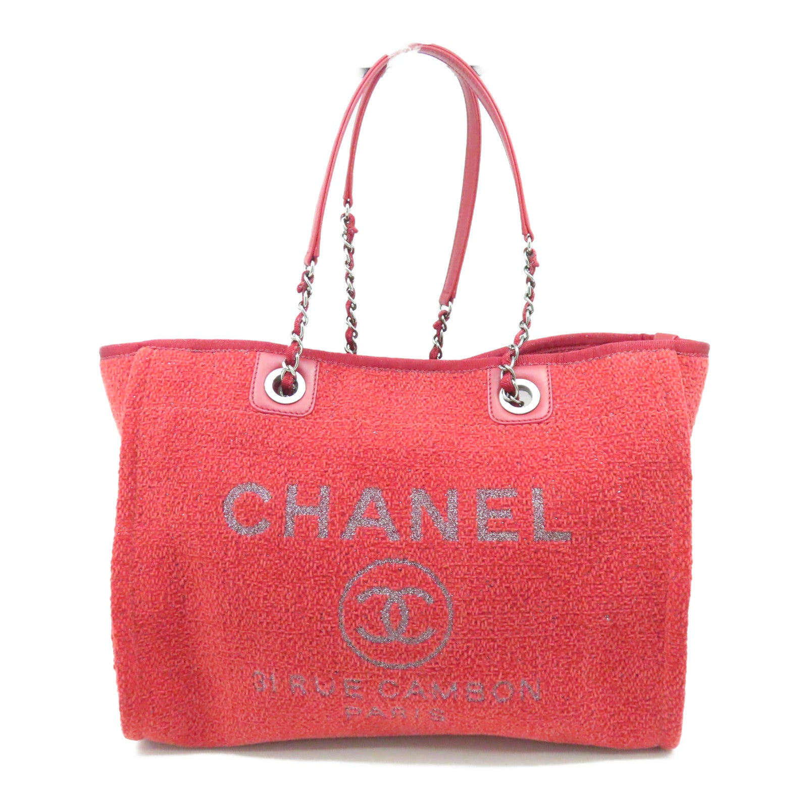 CHANEL 帆布Tote Bag銀扣手挽袋紅色